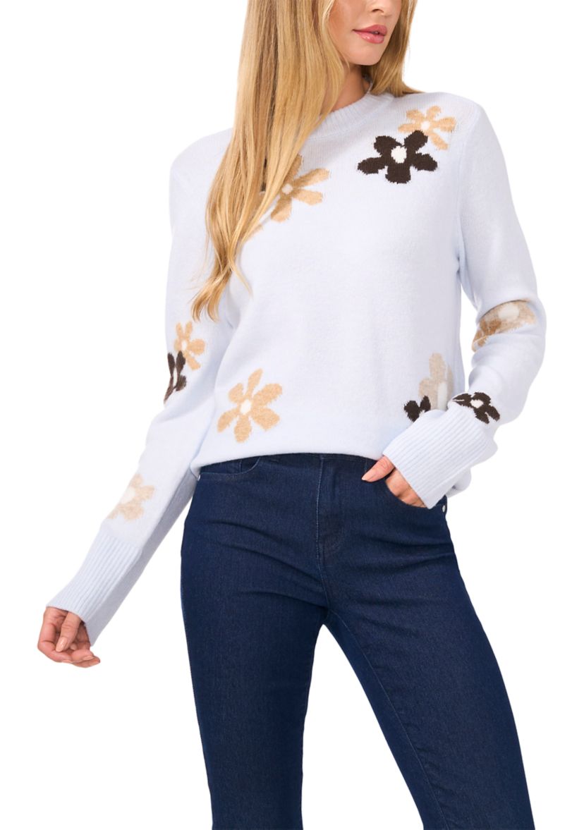 Womens Floral Crew Neck Sweater