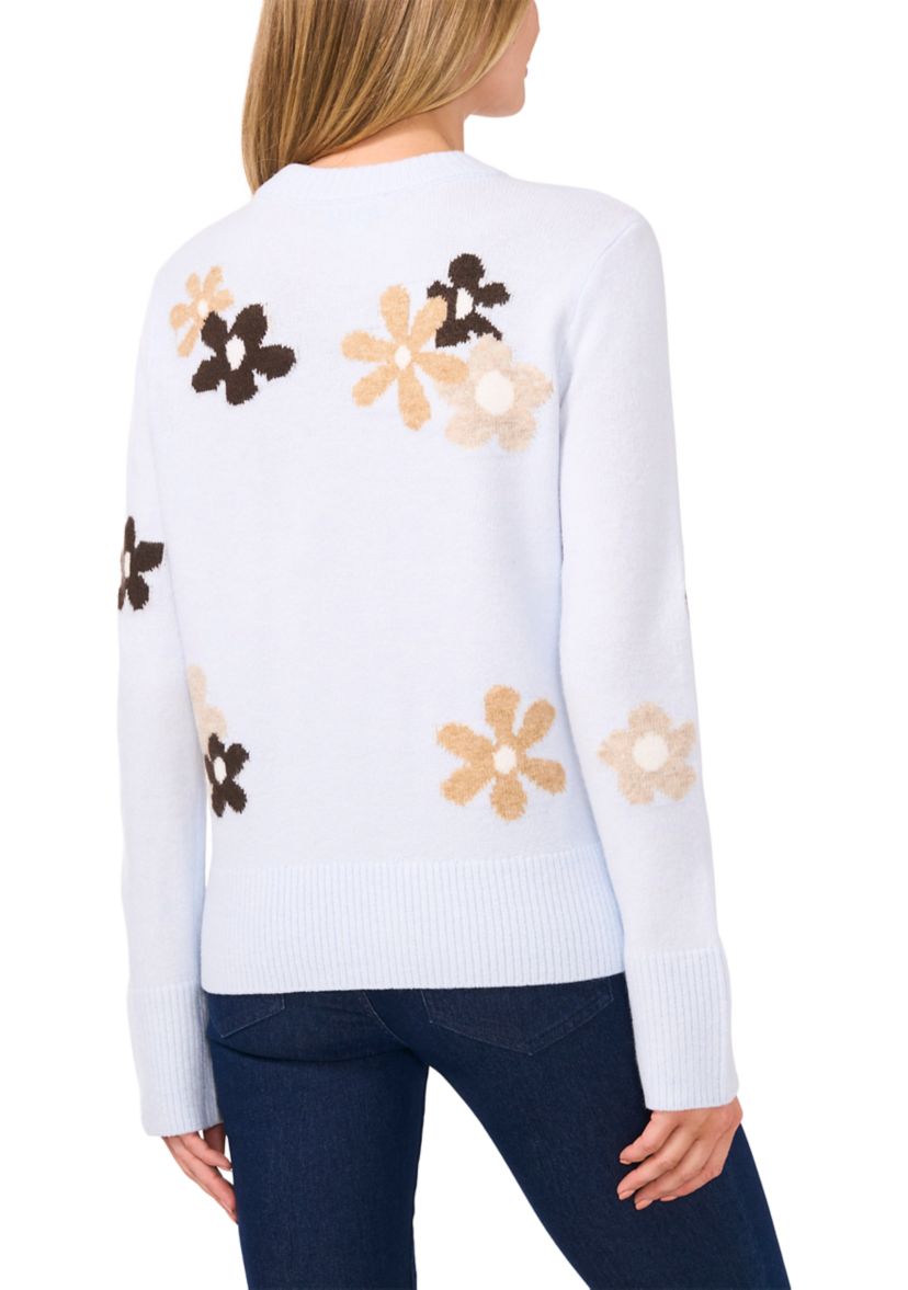 Womens Floral Crew Neck Sweater