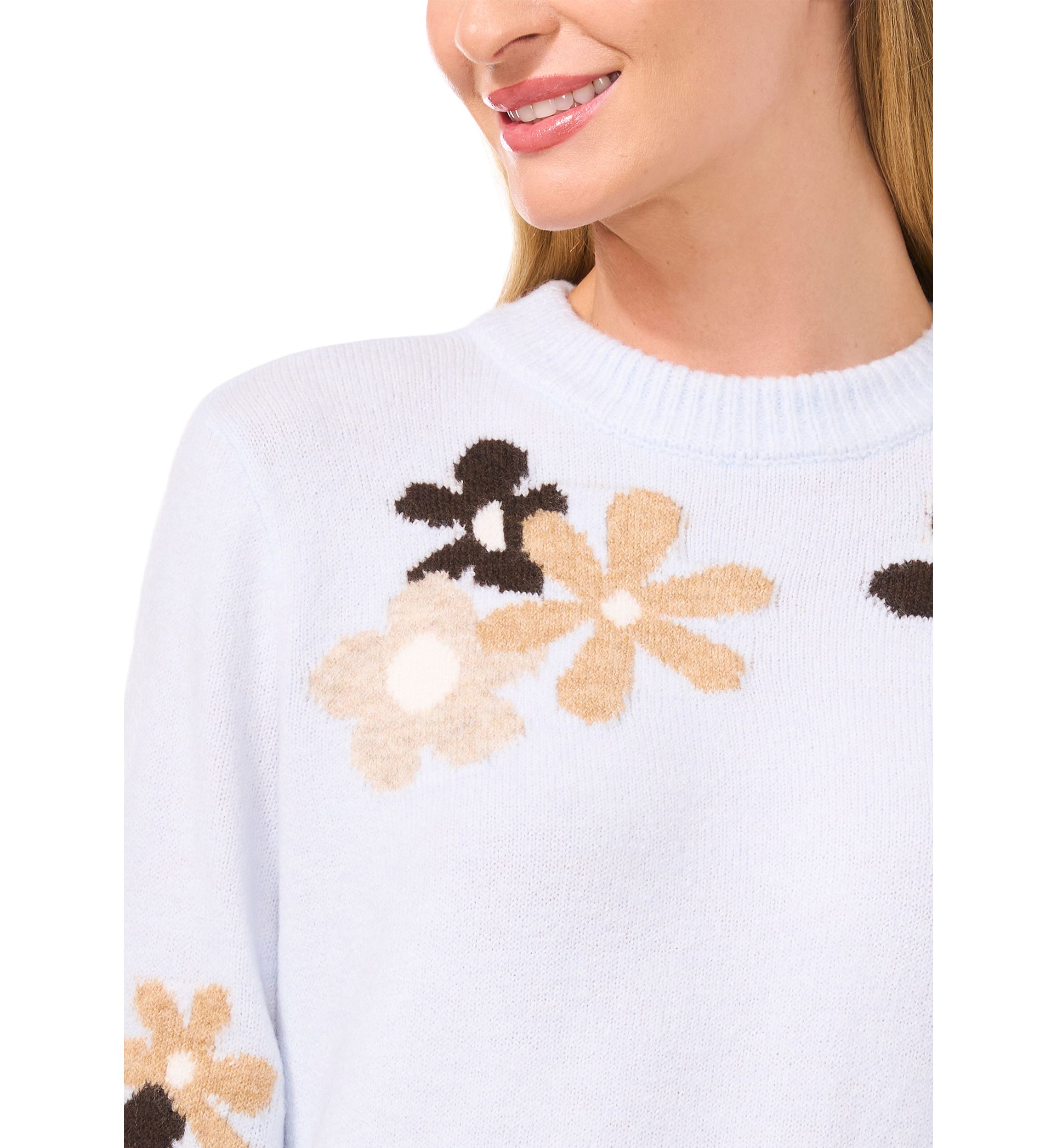 Womens Floral Crew Neck Sweater