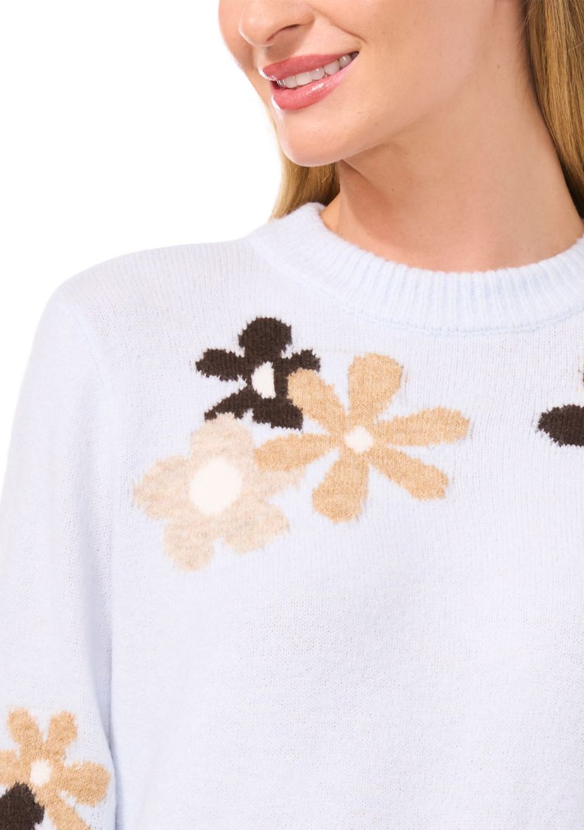 Womens Floral Crew Neck Sweater