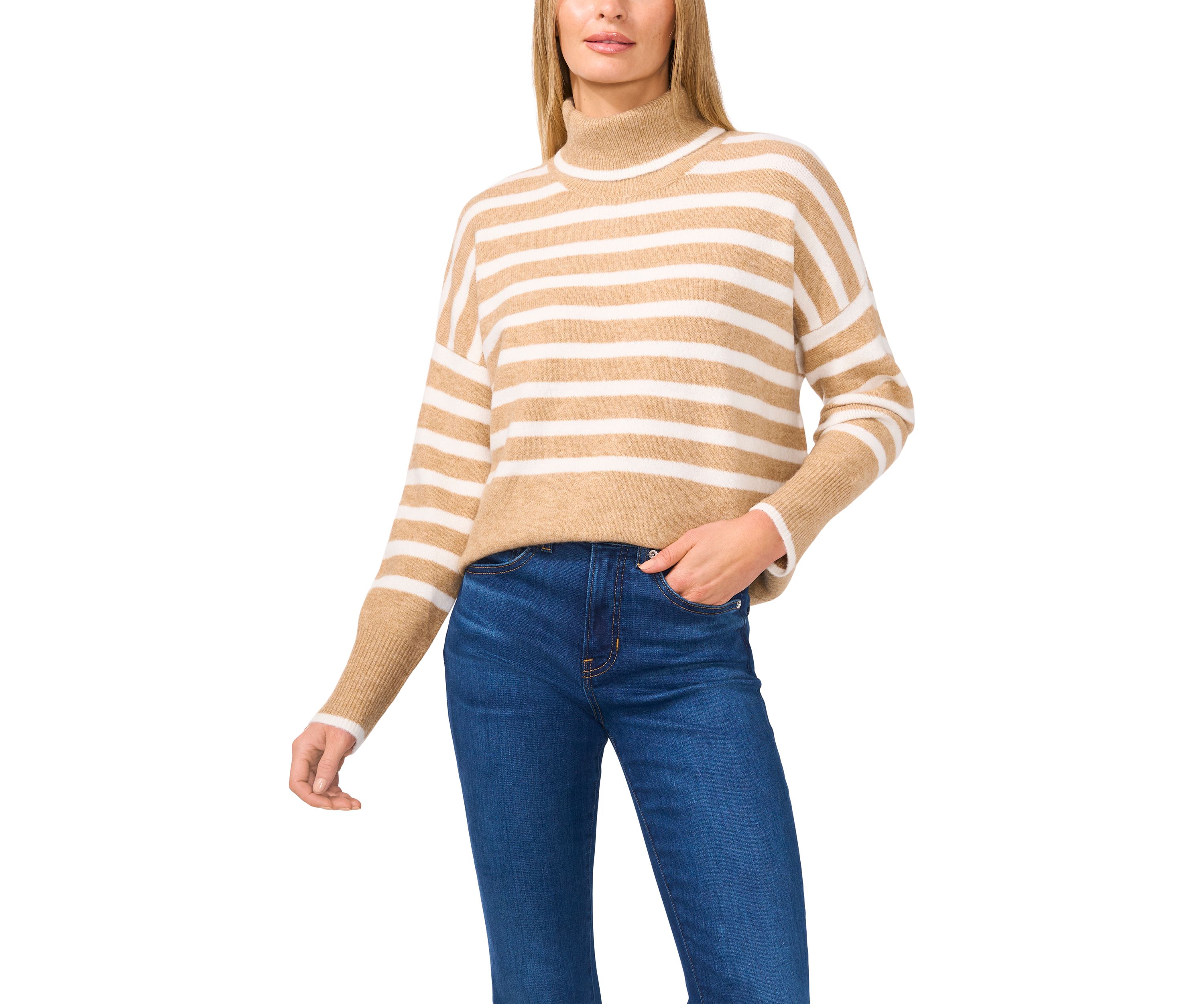 Womens Long Sleeve Stripe Turtleneck Sweater