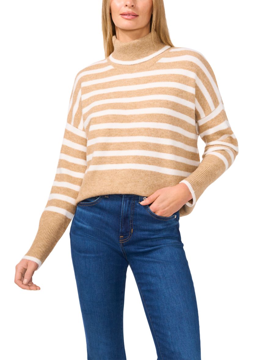 Womens Long Sleeve Stripe Turtleneck Sweater