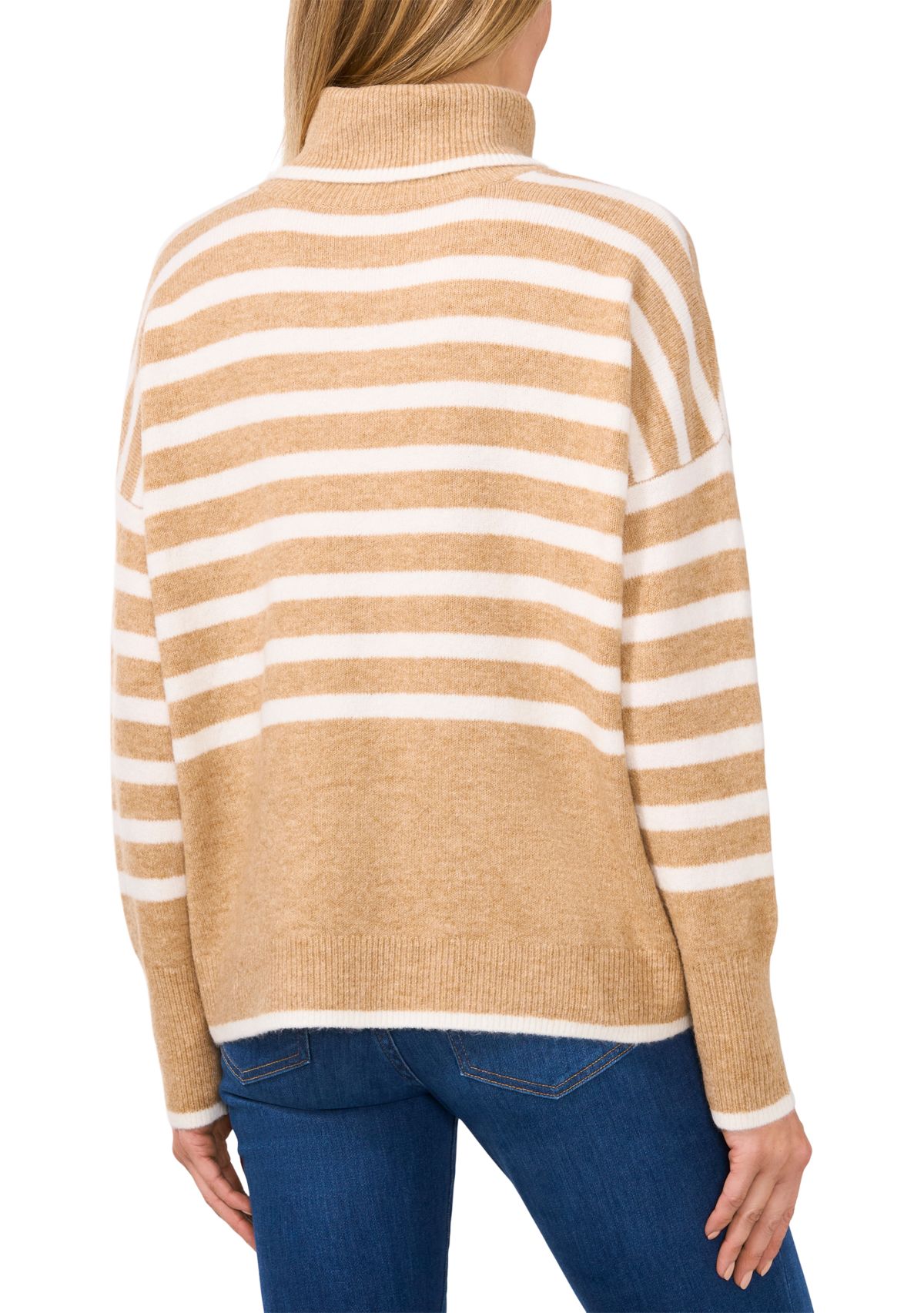 Womens Long Sleeve Stripe Turtleneck Sweater