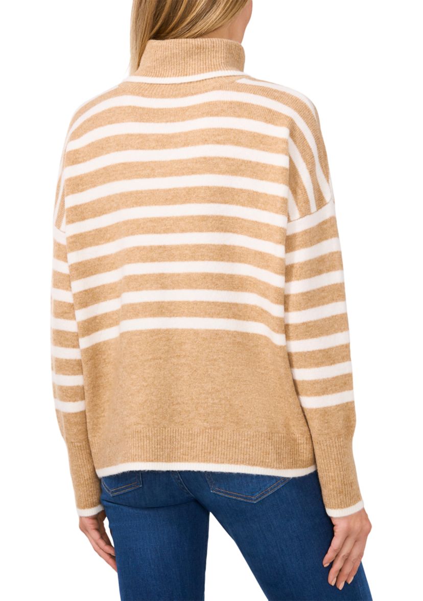 Womens Long Sleeve Stripe Turtleneck Sweater