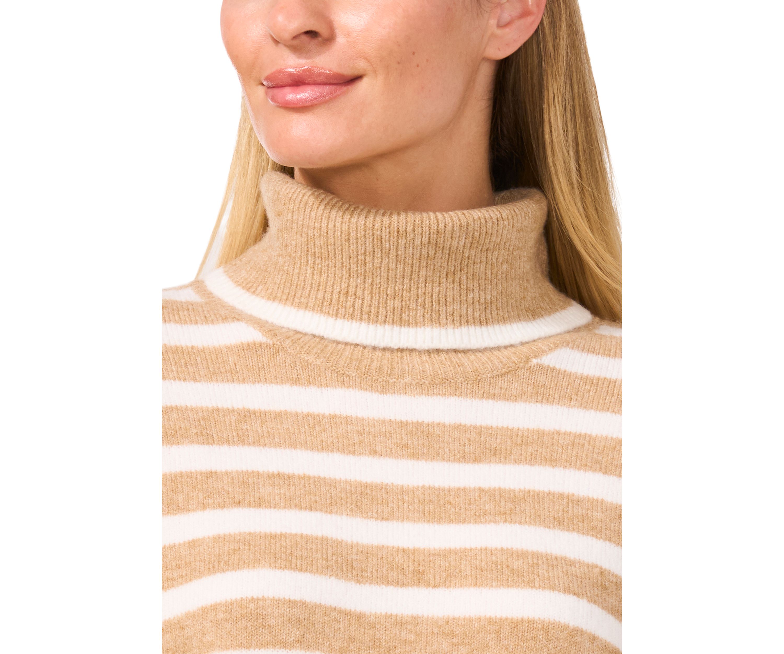 Womens Long Sleeve Stripe Turtleneck Sweater