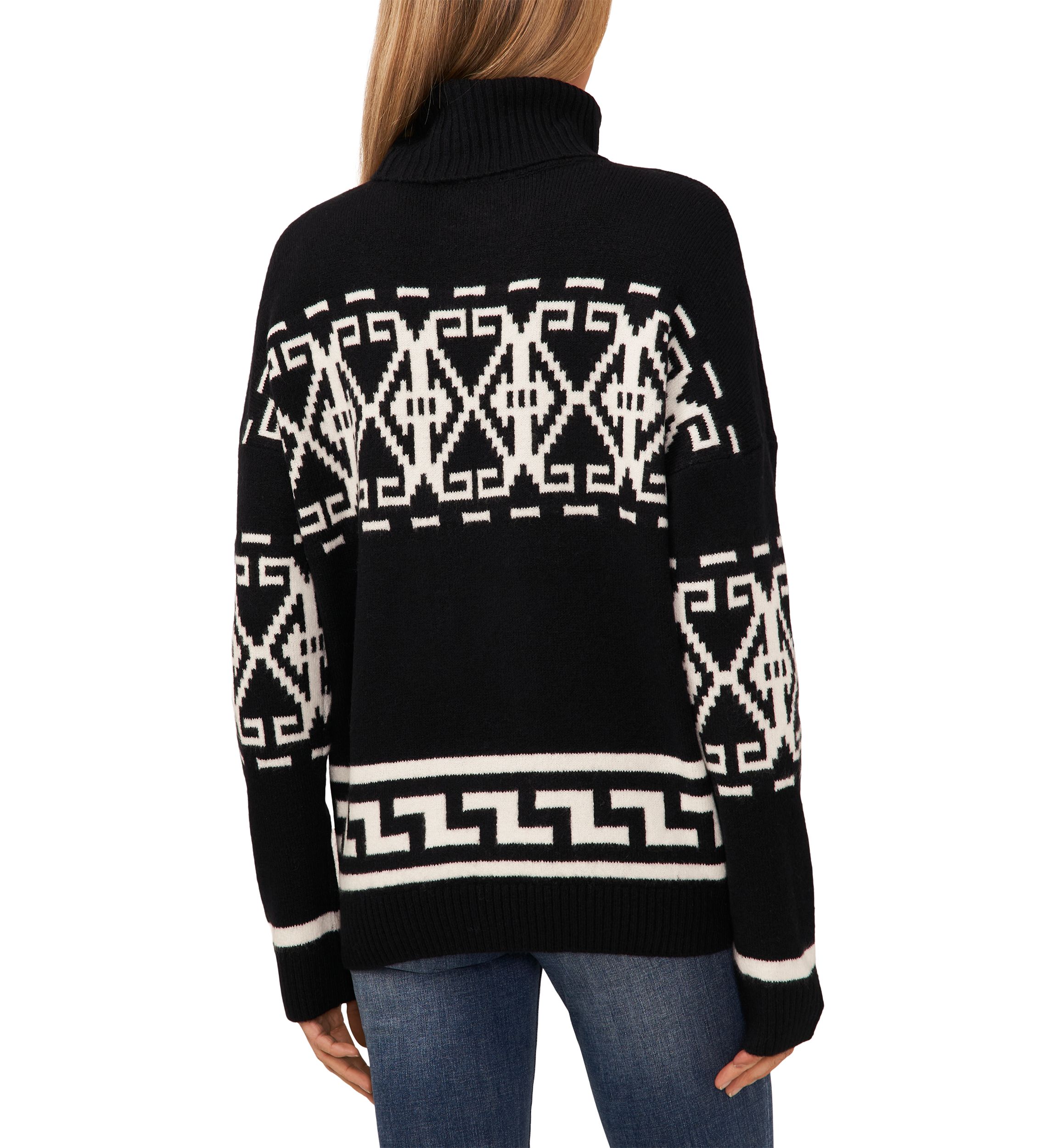 Womens Long Sleeve Placed Fairisle Turtleneck Sweater