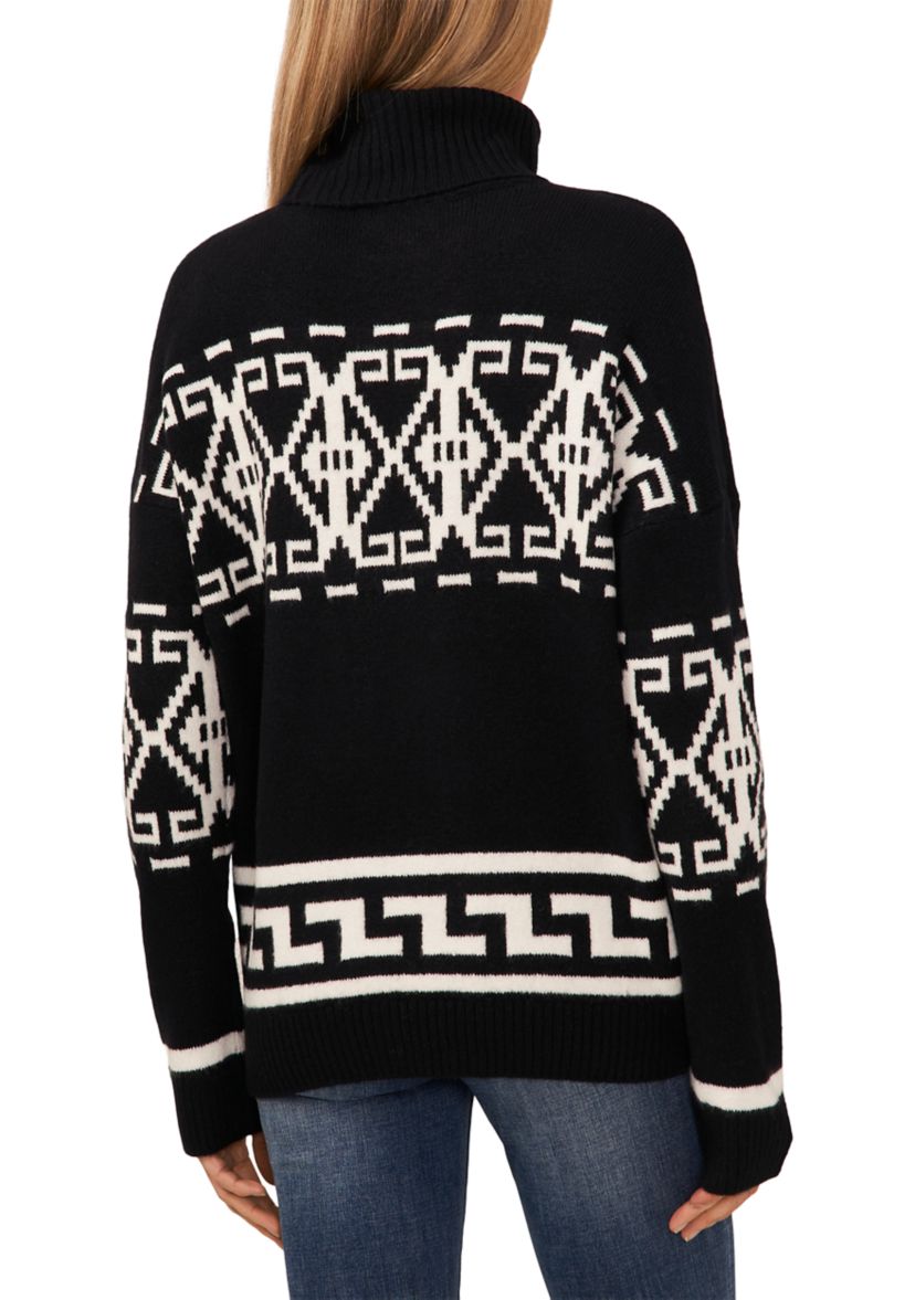 Womens Long Sleeve Placed Fairisle Turtleneck Sweater