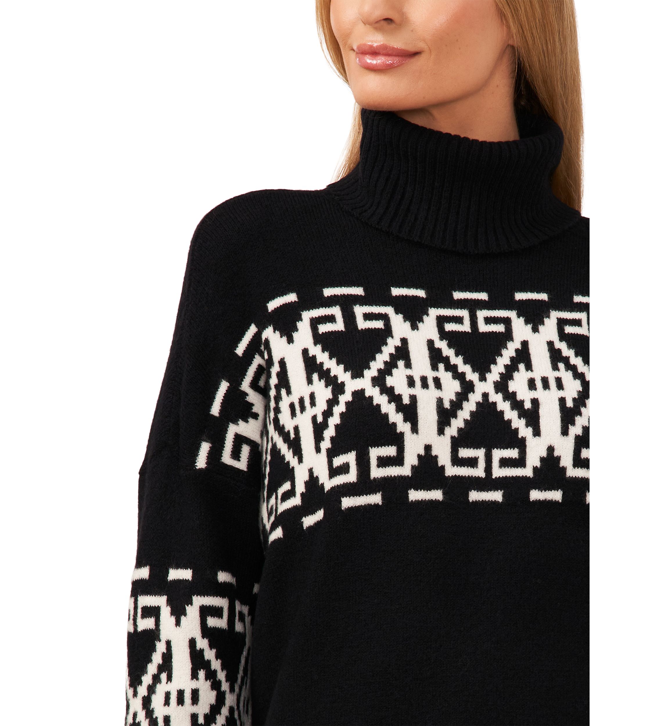 Womens Long Sleeve Placed Fairisle Turtleneck Sweater