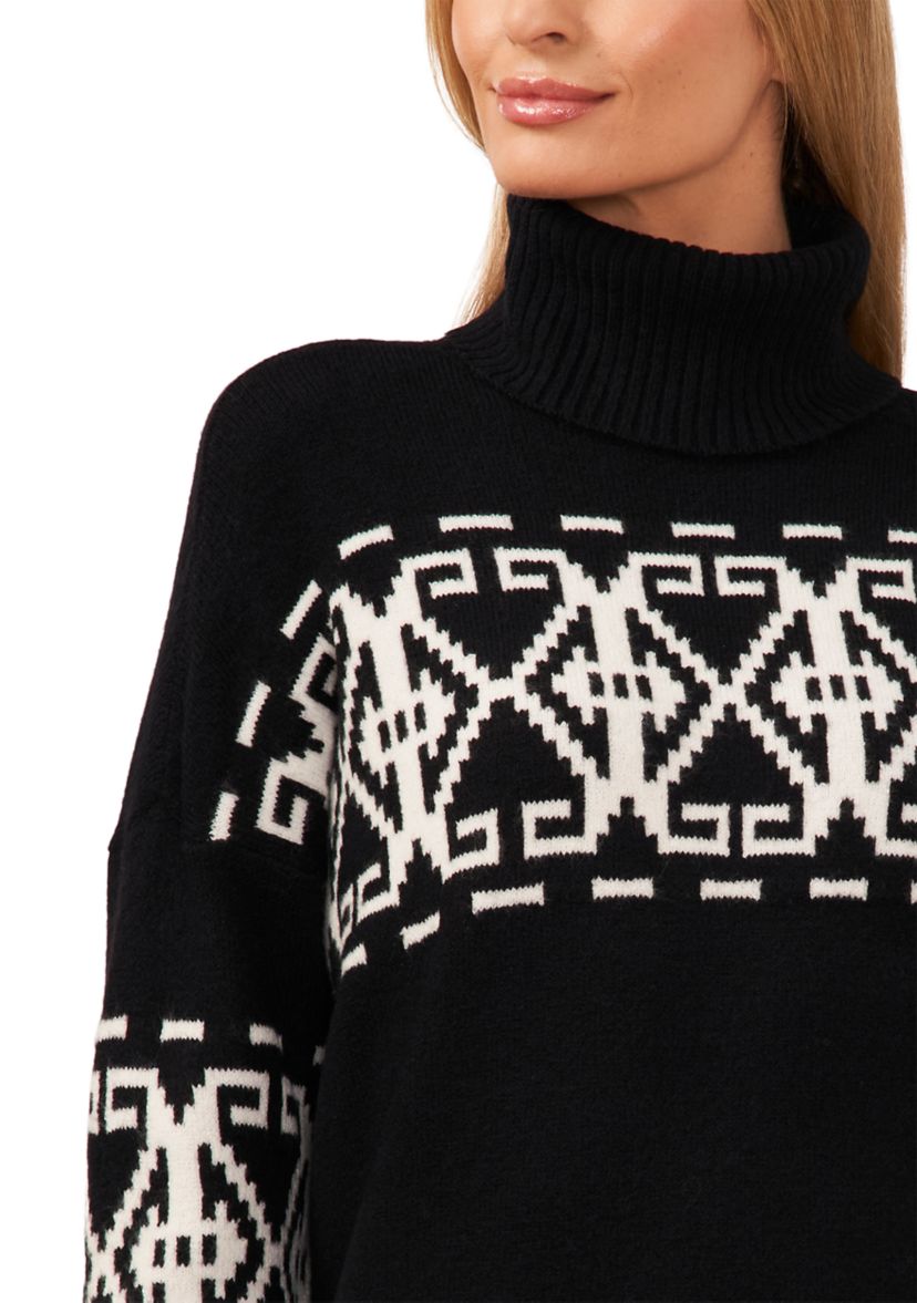 Womens Long Sleeve Placed Fairisle Turtleneck Sweater