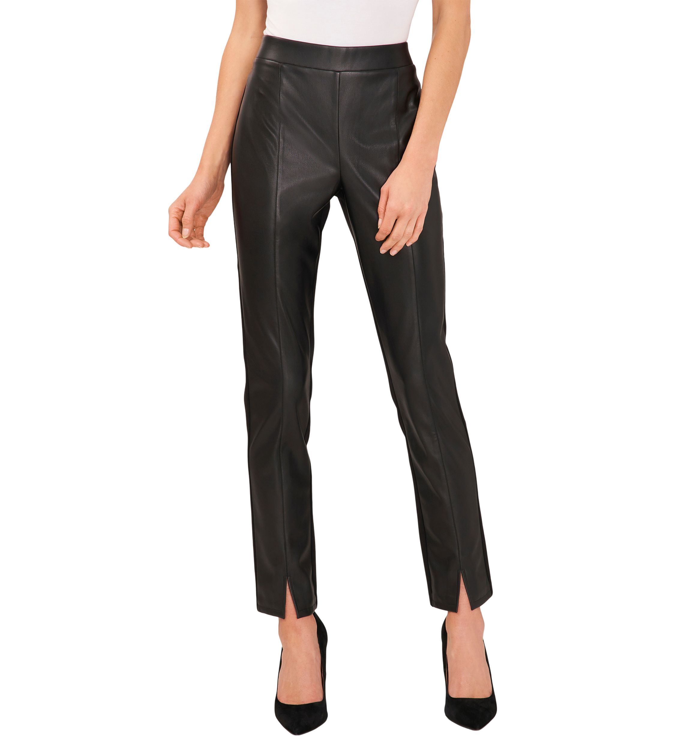 Womens Vegan Leather Panel Skinny Ponte Pants