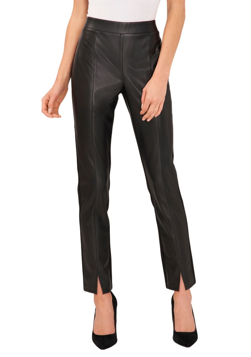Womens Vegan Leather Panel Skinny Ponte Pants