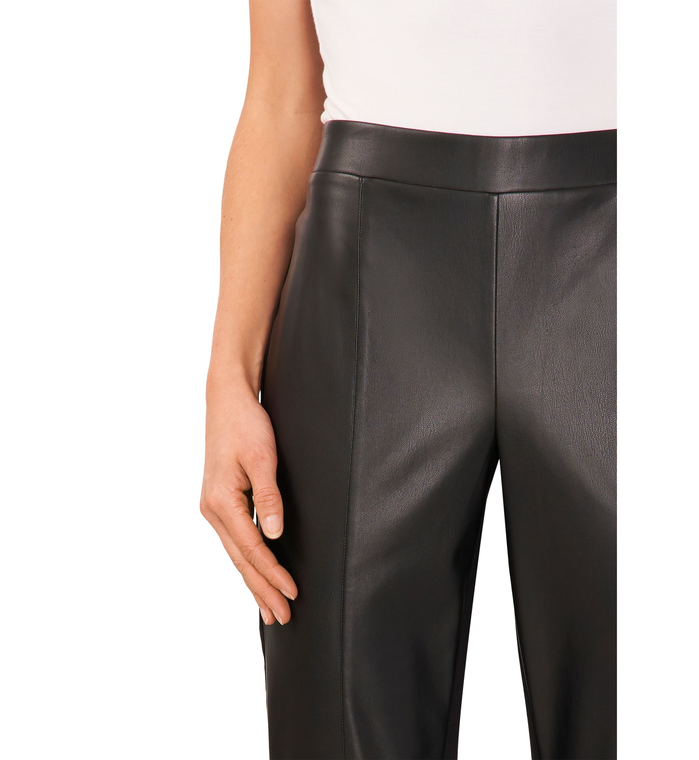 Womens Vegan Leather Panel Skinny Ponte Pants