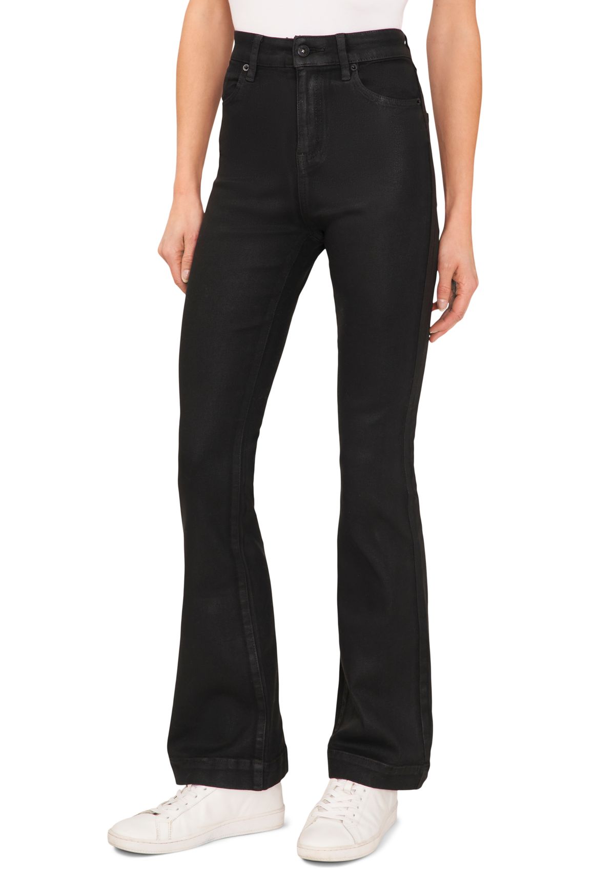 Womens Coated Denim Flare Jeans