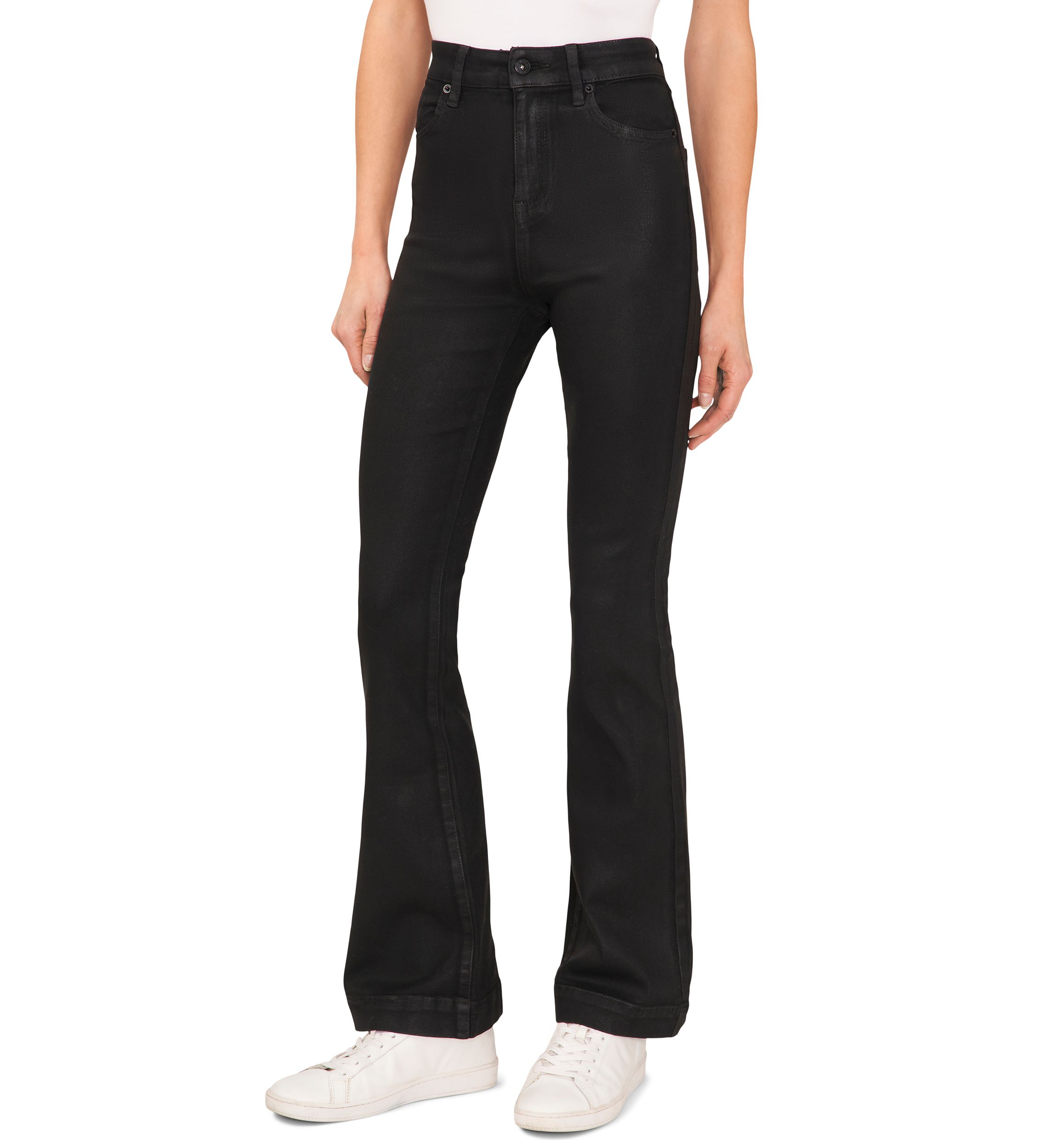 Womens Coated Denim Flare Jeans