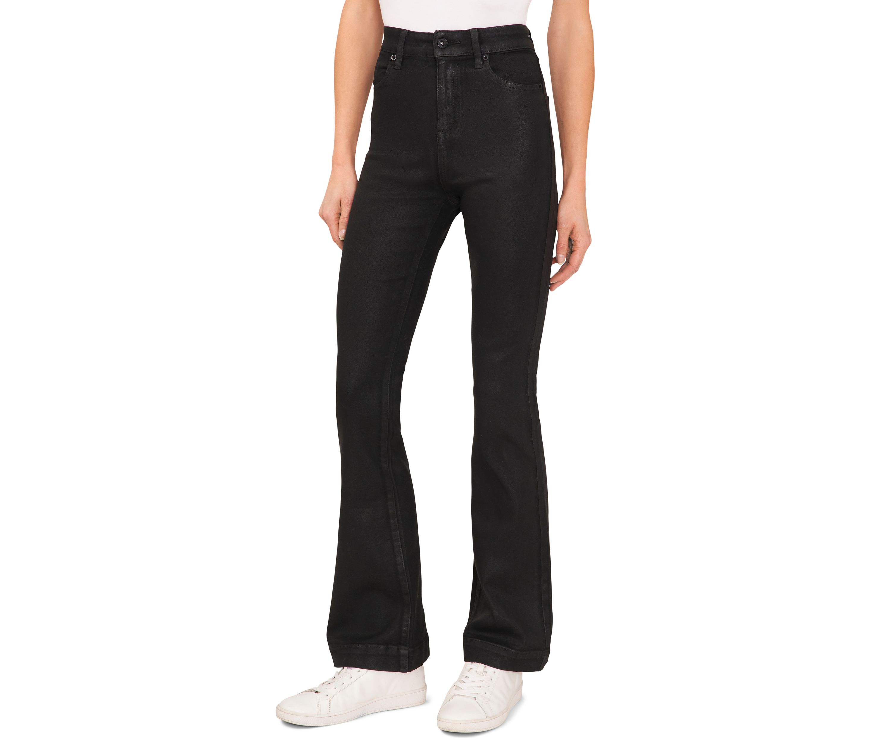Womens Coated Denim Flare Jeans
