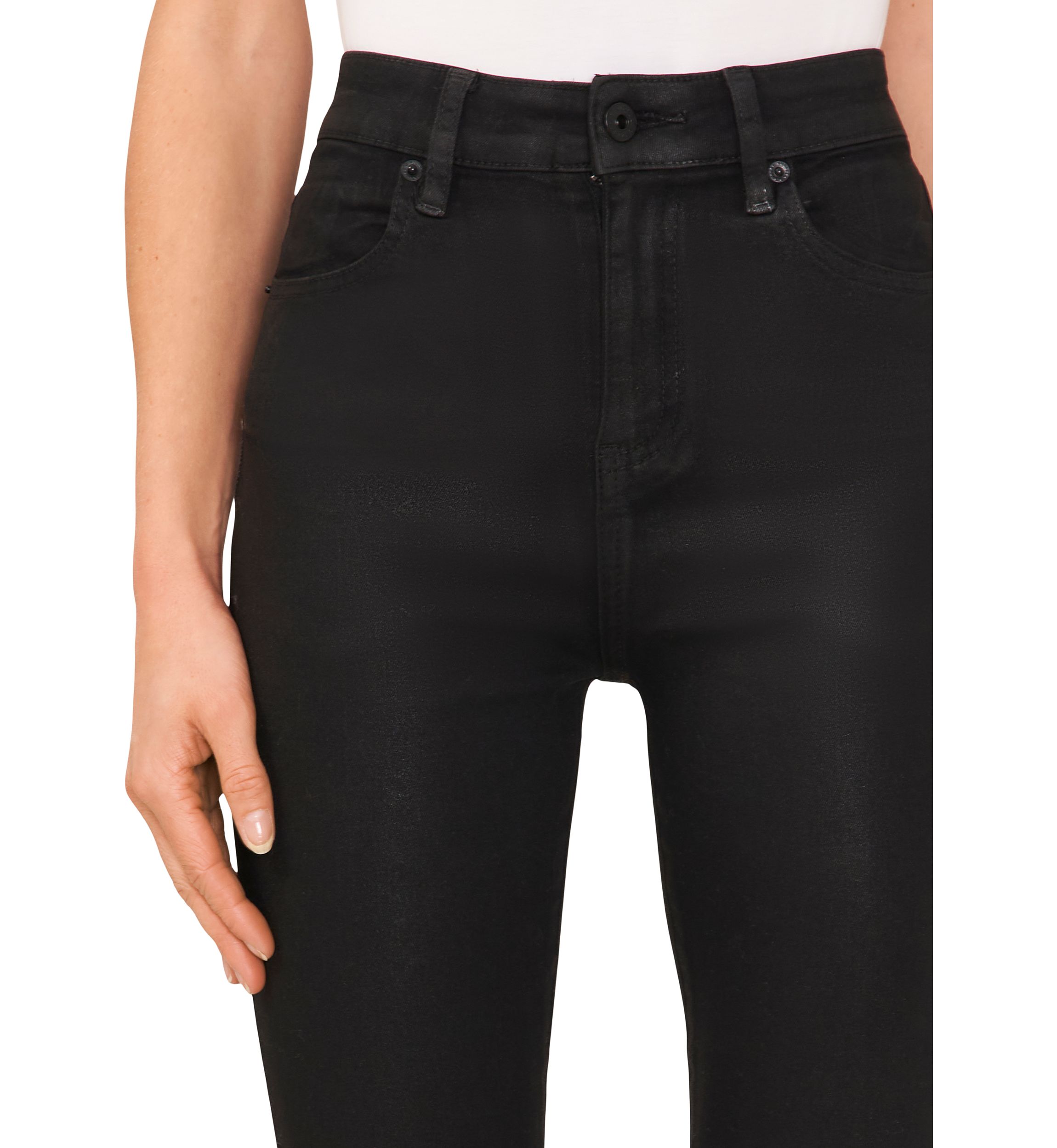 Womens Coated Denim Flare Jeans