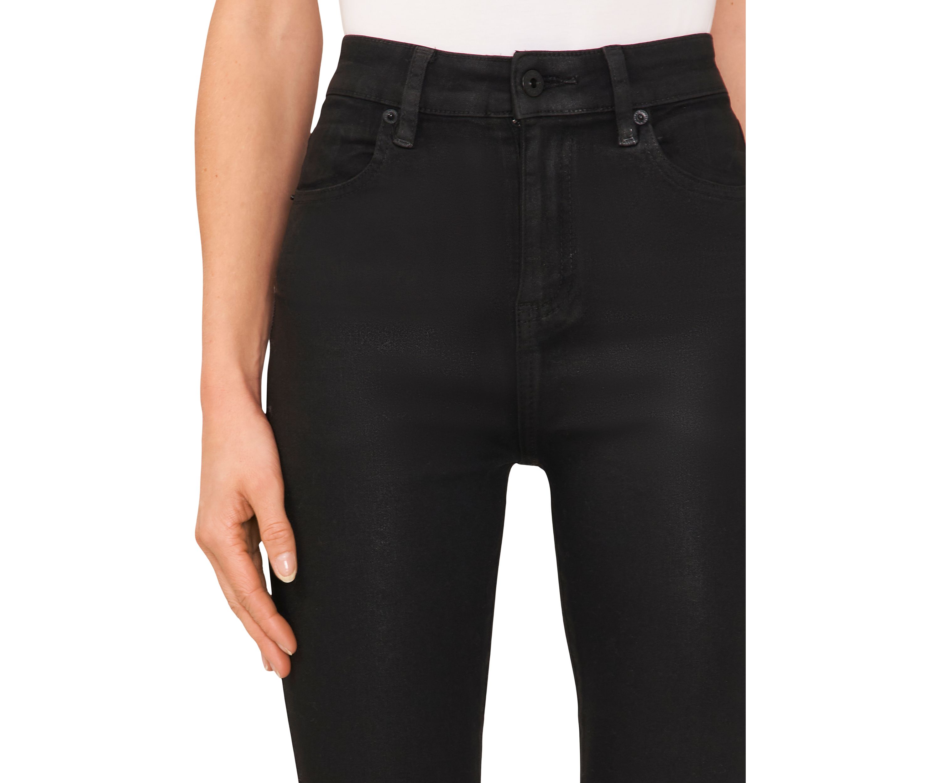 Womens Coated Denim Flare Jeans