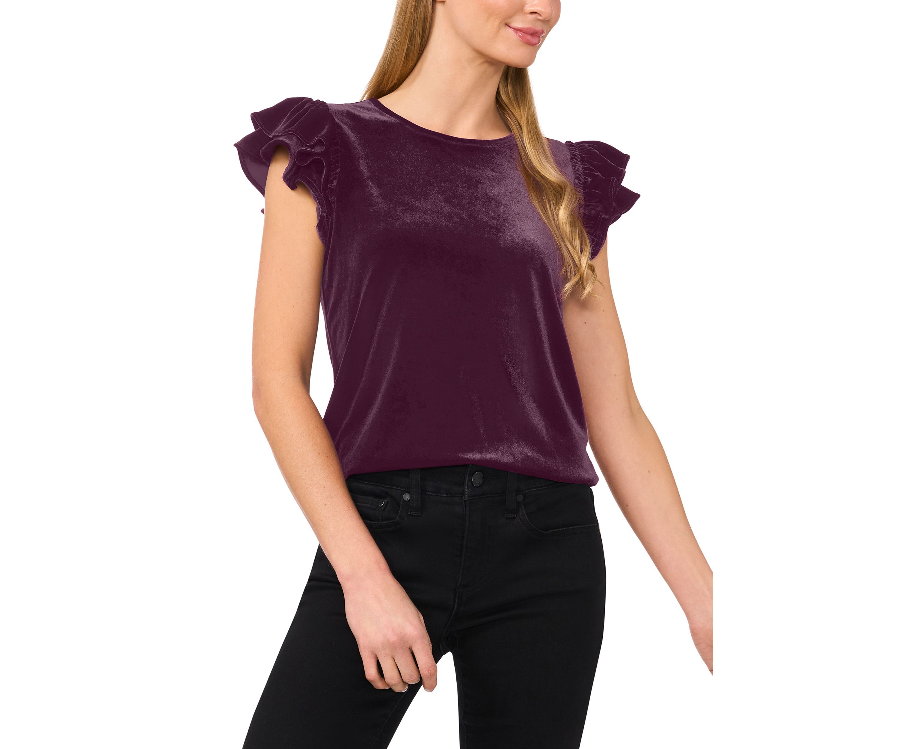 Womens Flutter Sleeve Velvet Top 