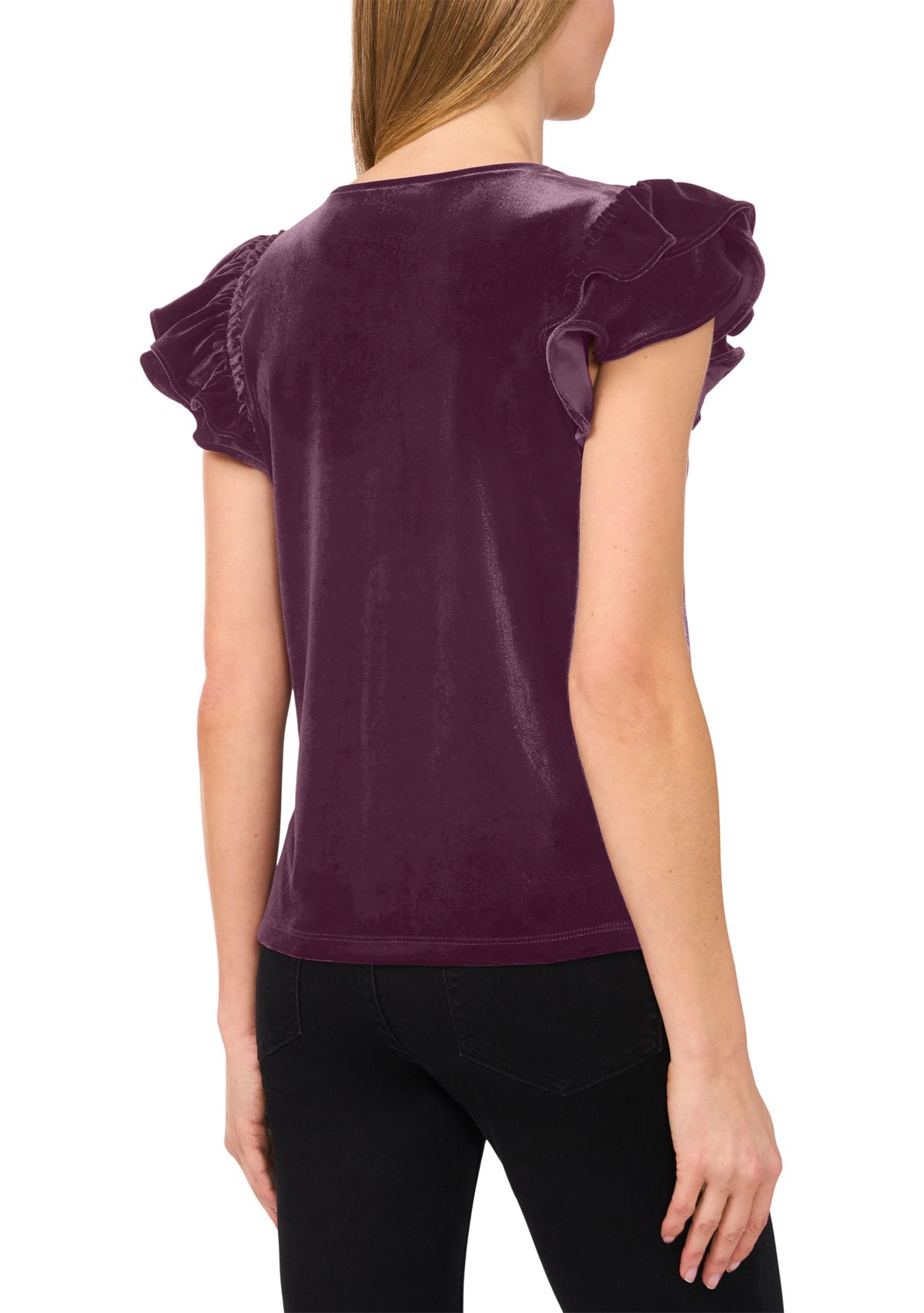 Womens Flutter Sleeve Velvet Top 
