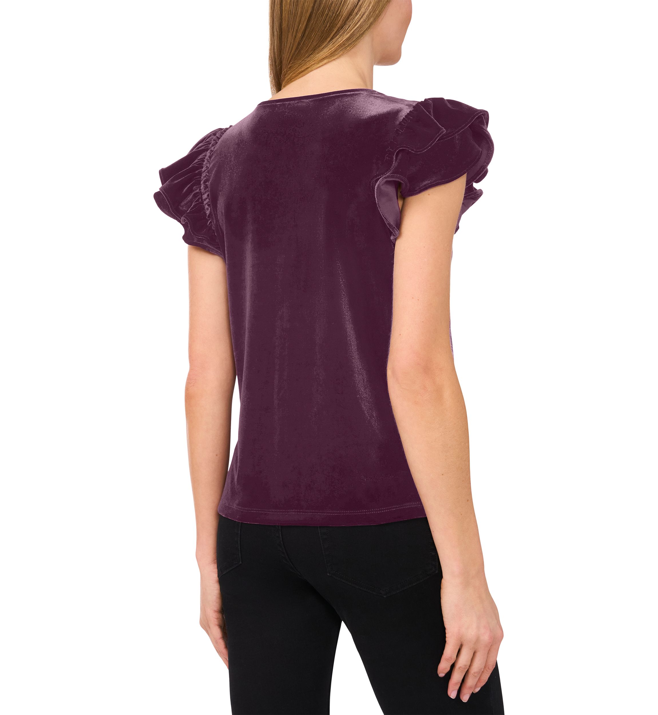Womens Flutter Sleeve Velvet Top 