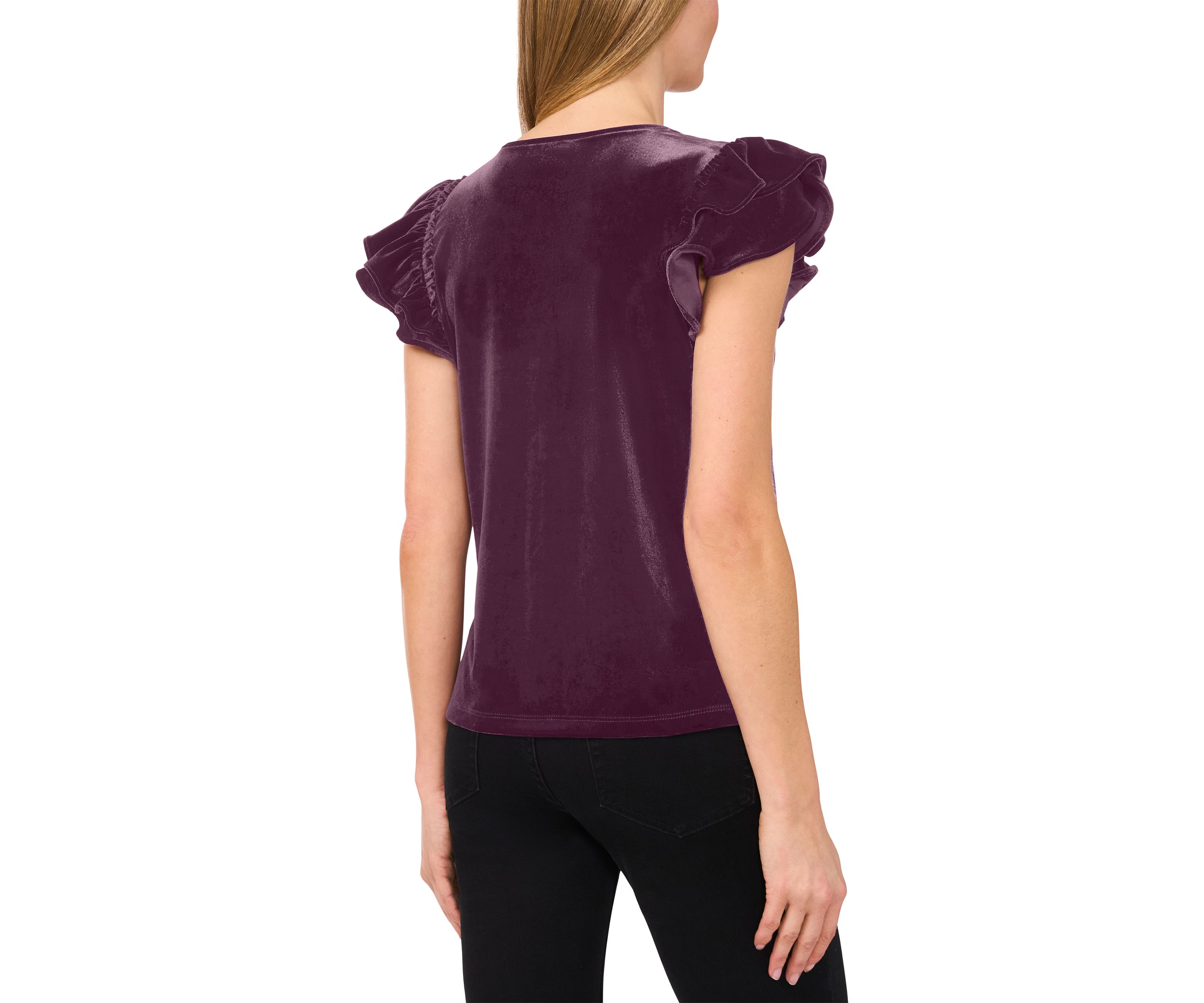 Womens Flutter Sleeve Velvet Top 