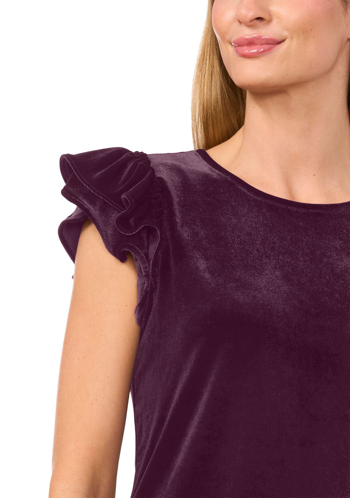 Womens Flutter Sleeve Velvet Top 