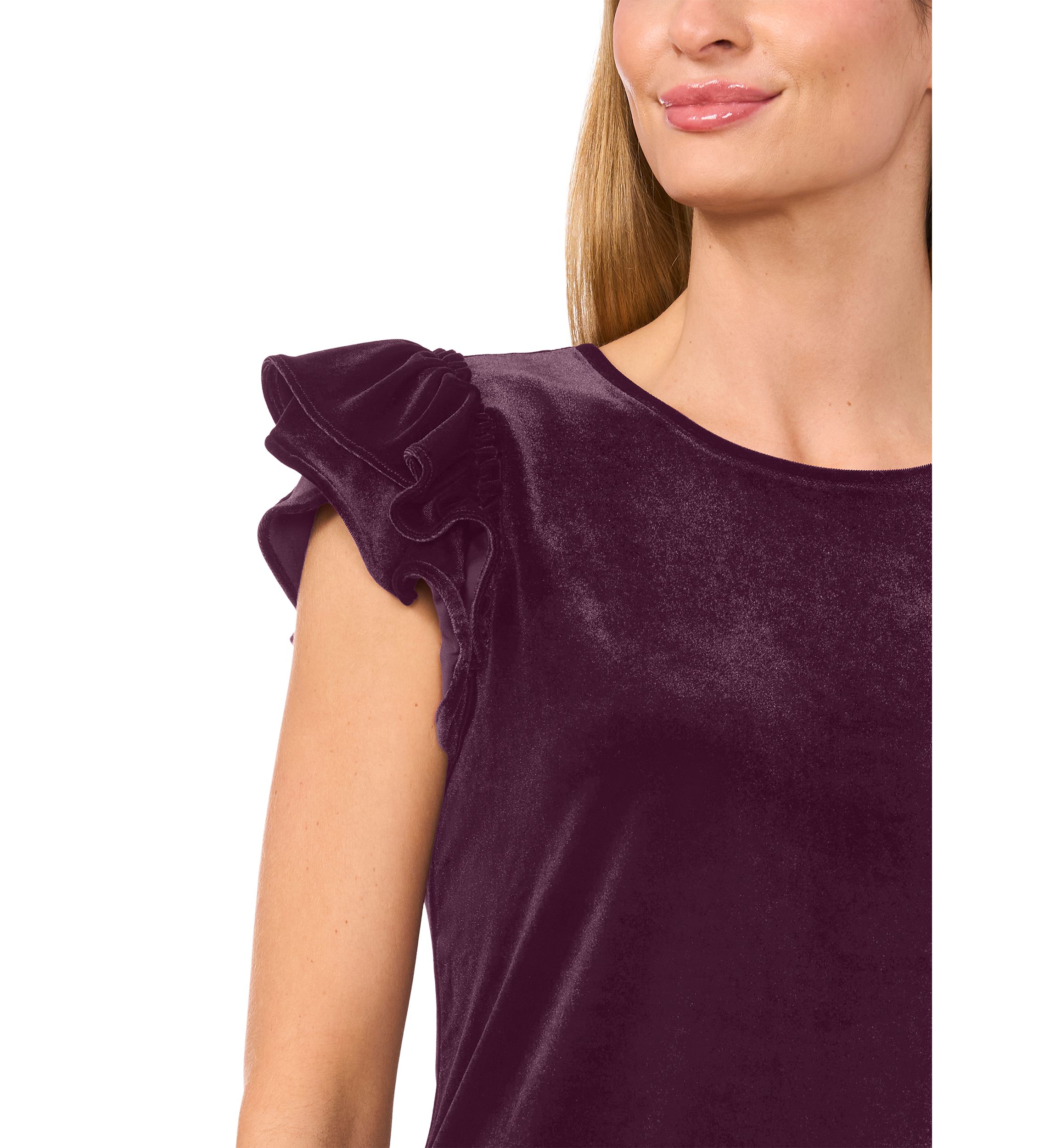 Womens Flutter Sleeve Velvet Top 