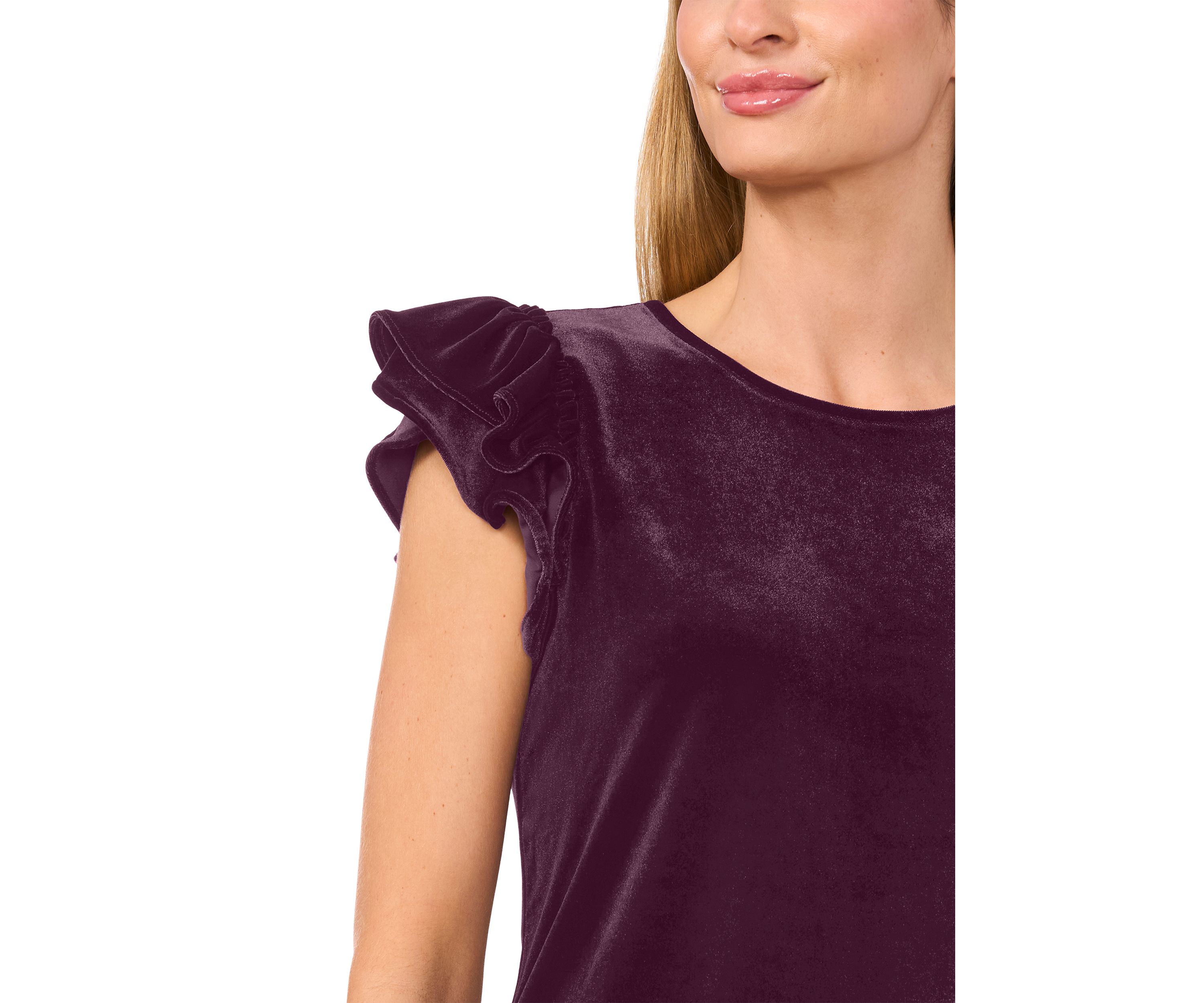 Womens Flutter Sleeve Velvet Top 