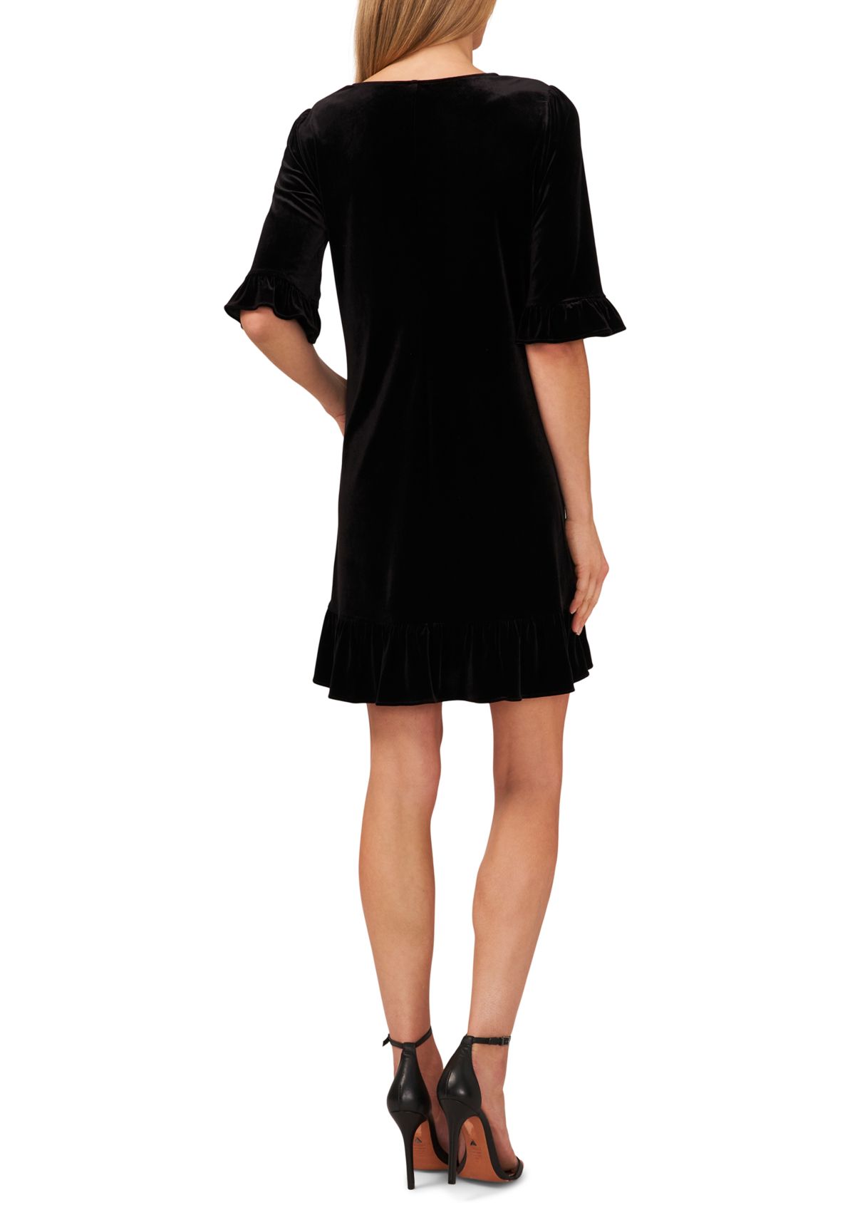 Womens Ruffle Sleeve V-Neck Velvet Dress