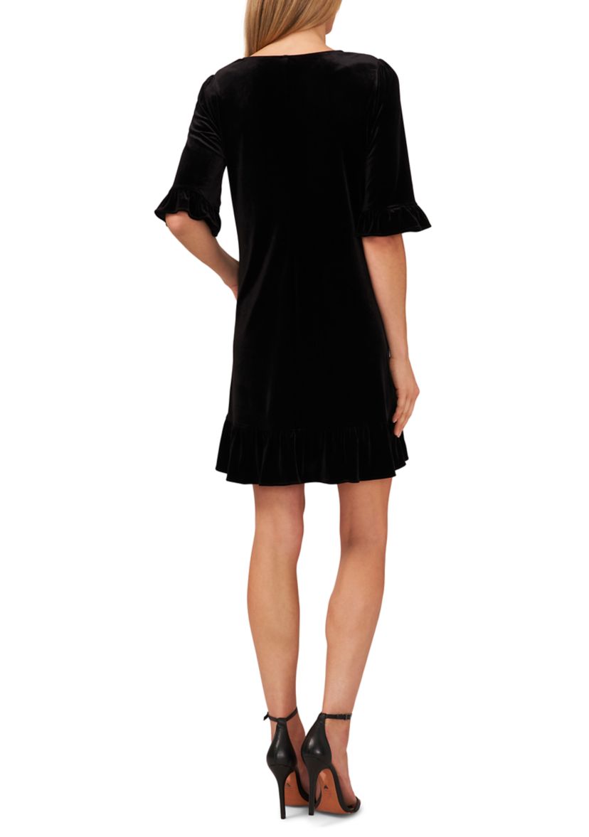 Womens Ruffle Sleeve V-Neck Velvet Dress