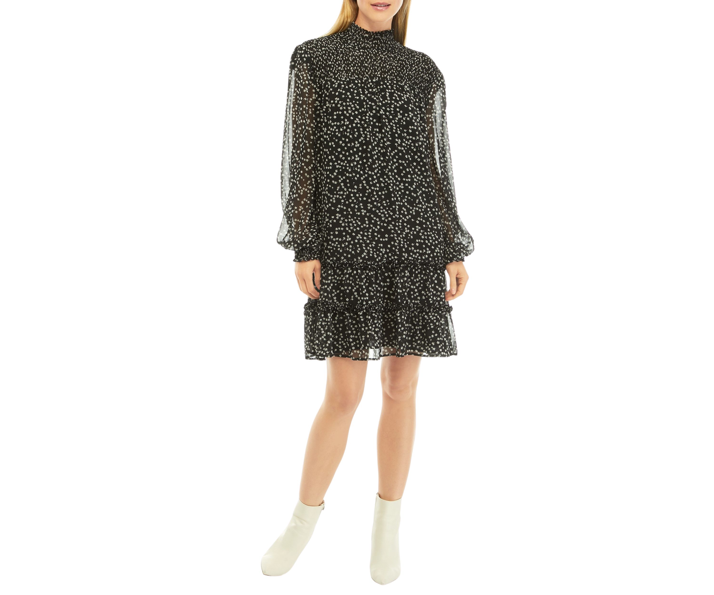 Womens Long Sleeve Ruffle Dress