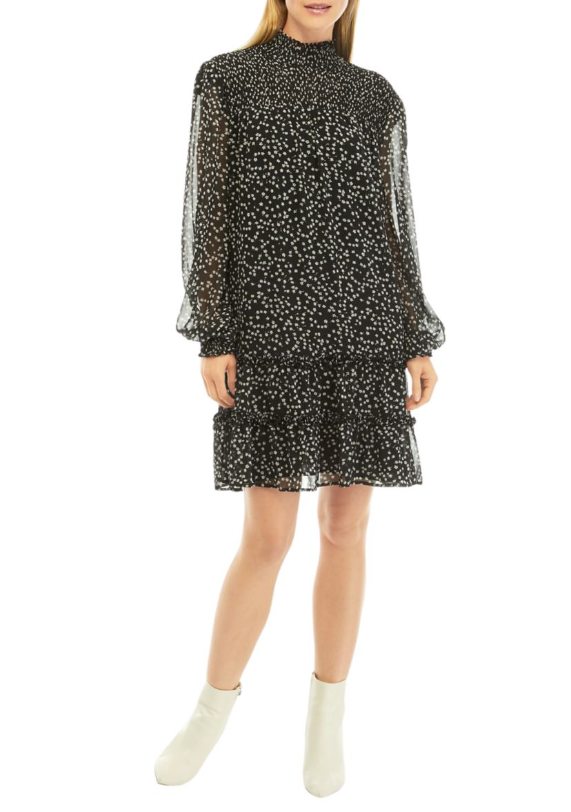 Womens Long Sleeve Ruffle Dress