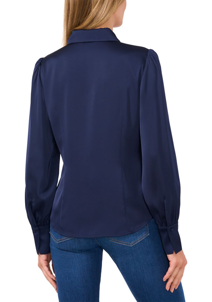 Womens Long Sleeve Bling Button Blouse 