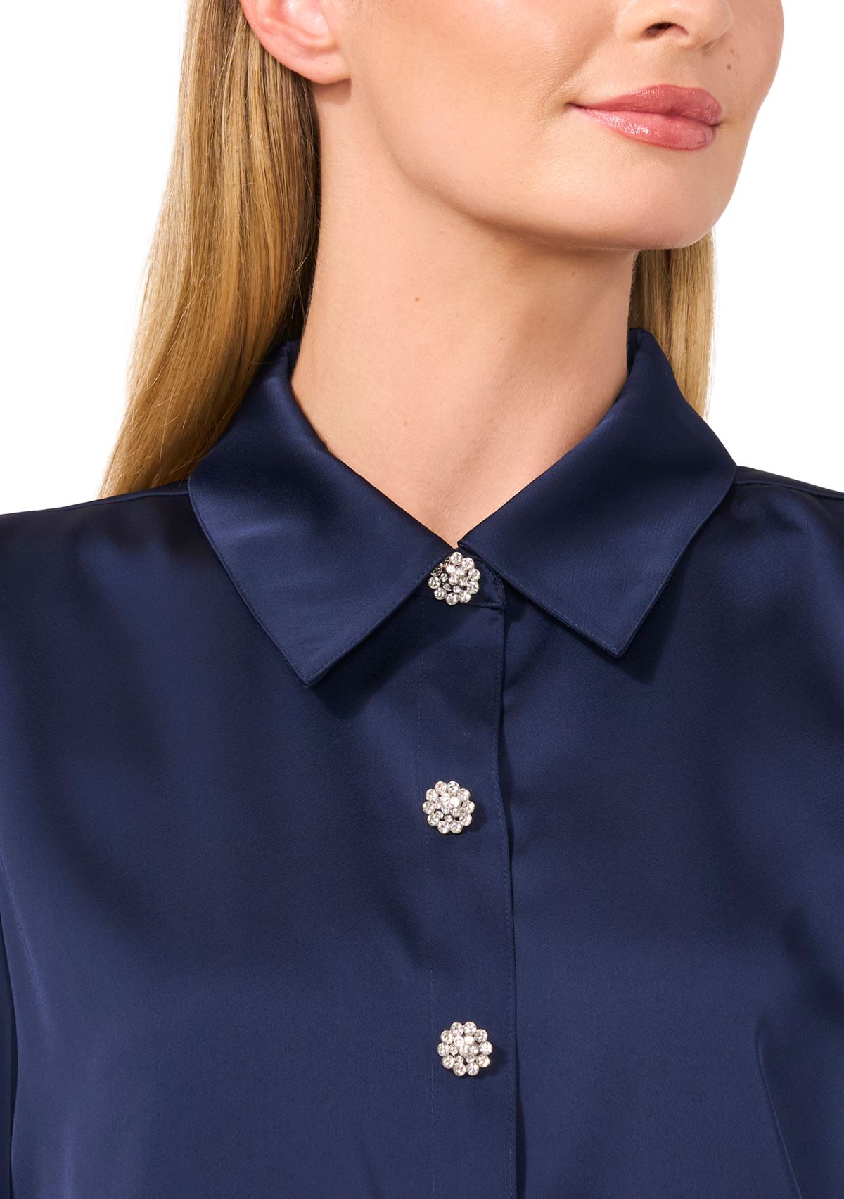 Womens Long Sleeve Bling Button Blouse 