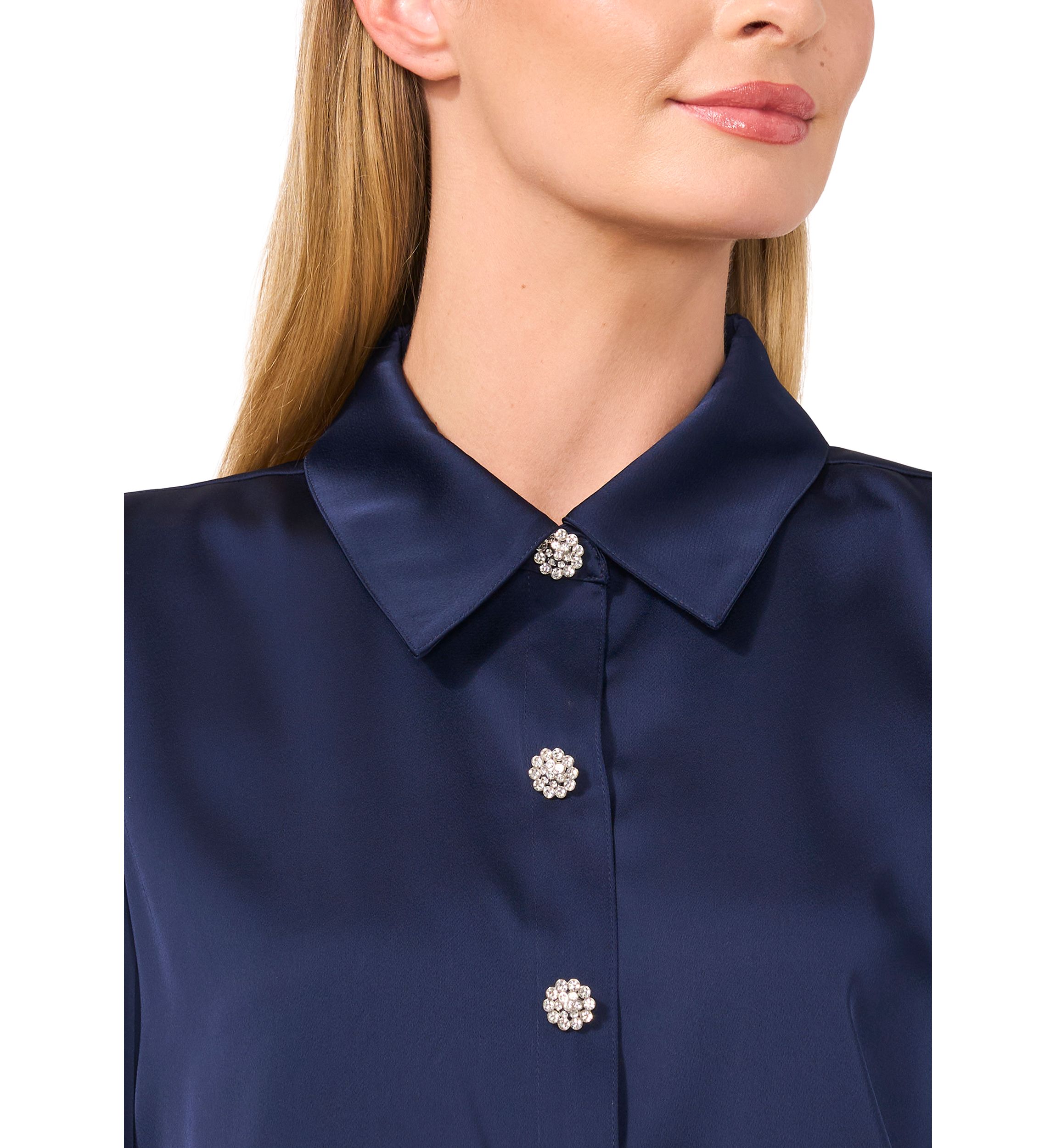 Womens Long Sleeve Bling Button Blouse 