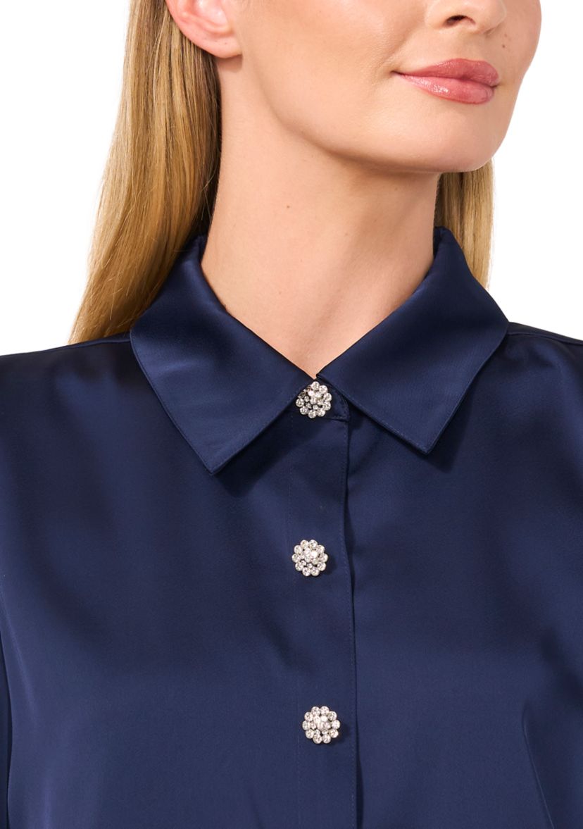 Womens Long Sleeve Bling Button Blouse 