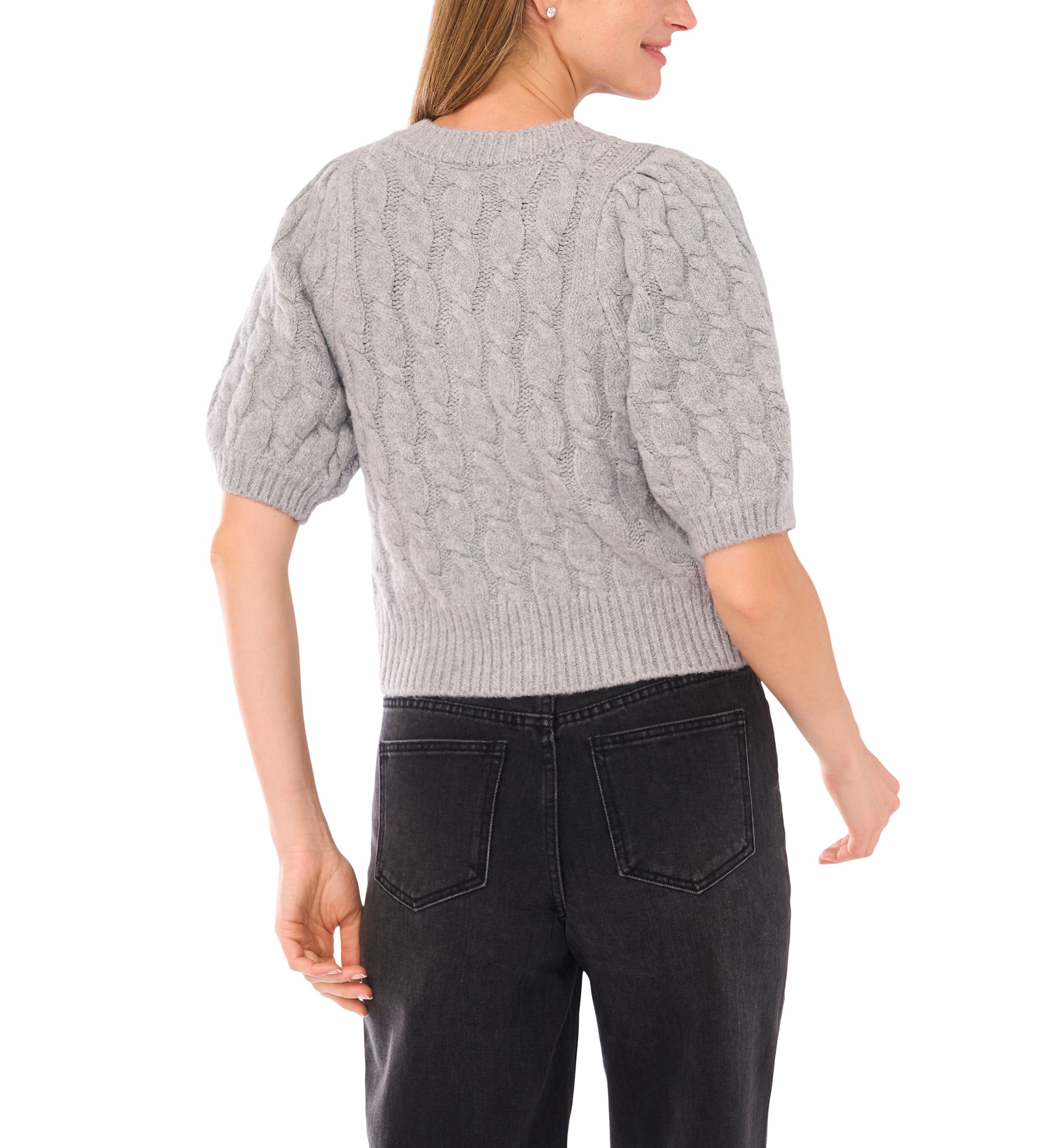 Womens Elbow Sleeve Bling Necklace Cable Cardigan