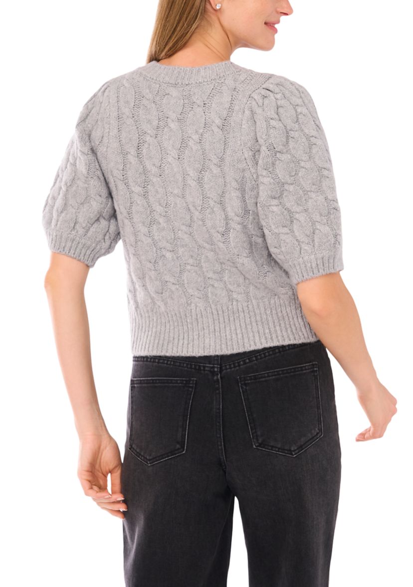 Womens Elbow Sleeve Bling Necklace Cable Cardigan