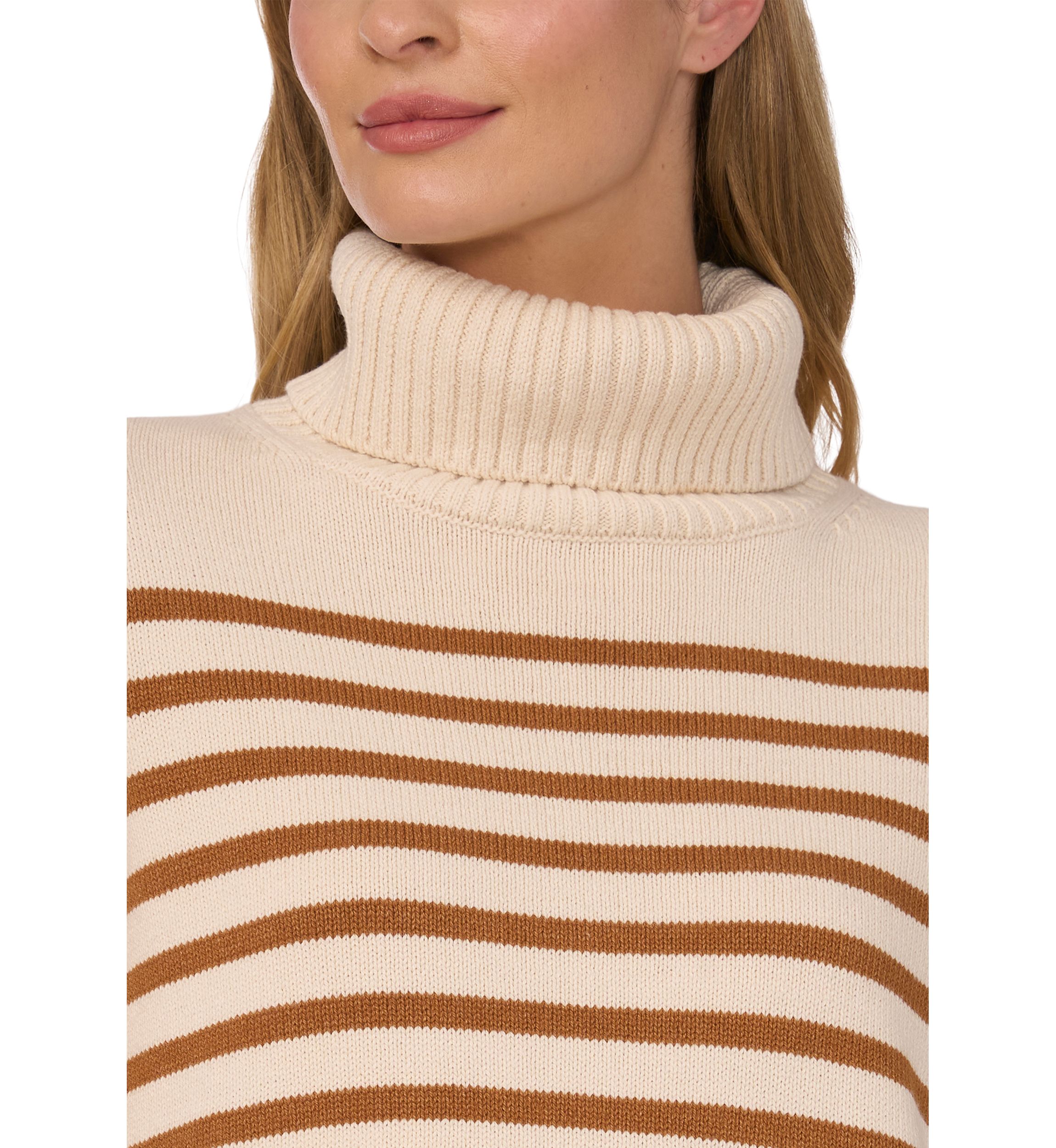 Womens Bell Sleeve Stripe Turtleneck Sweater