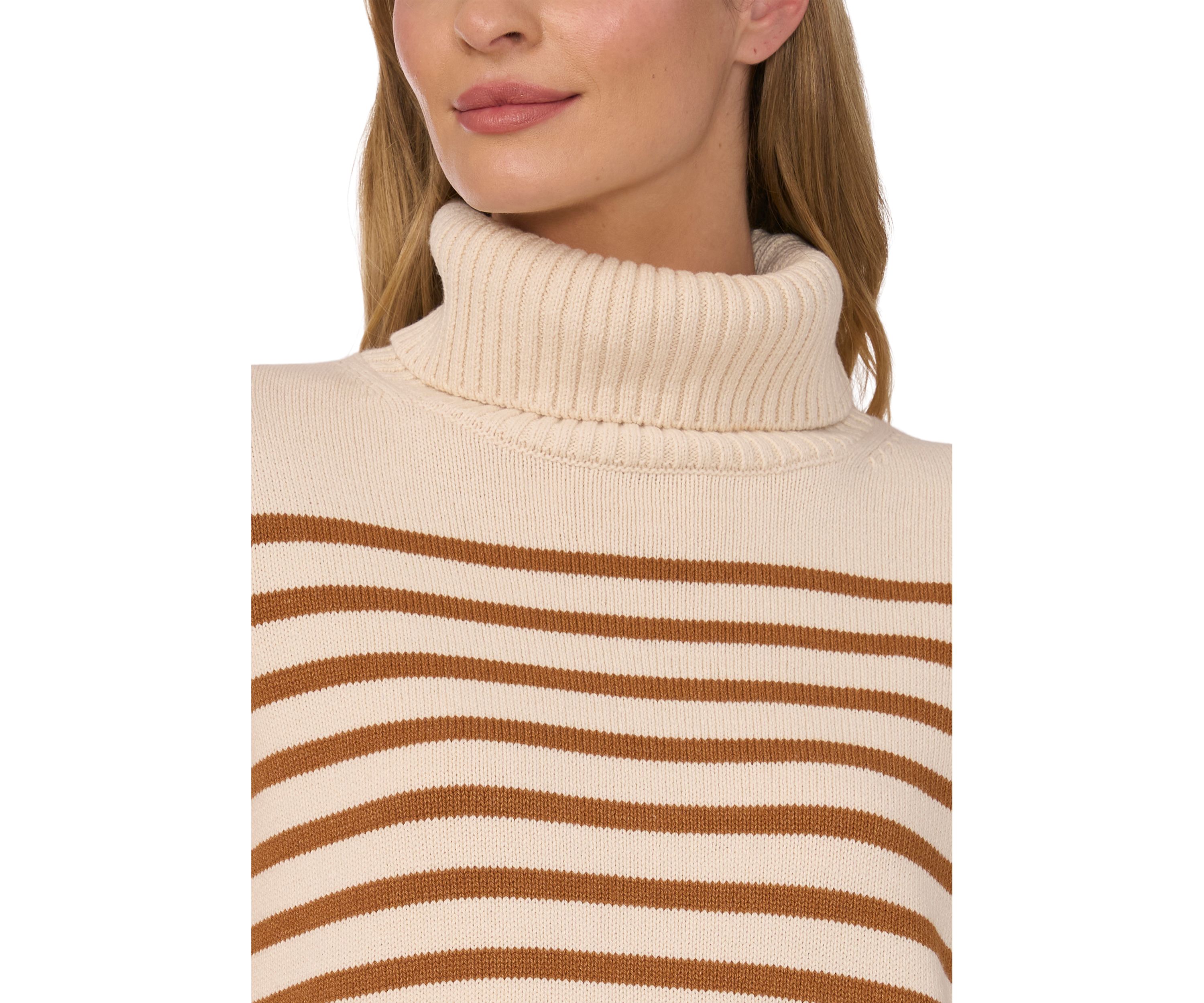Womens Bell Sleeve Stripe Turtleneck Sweater