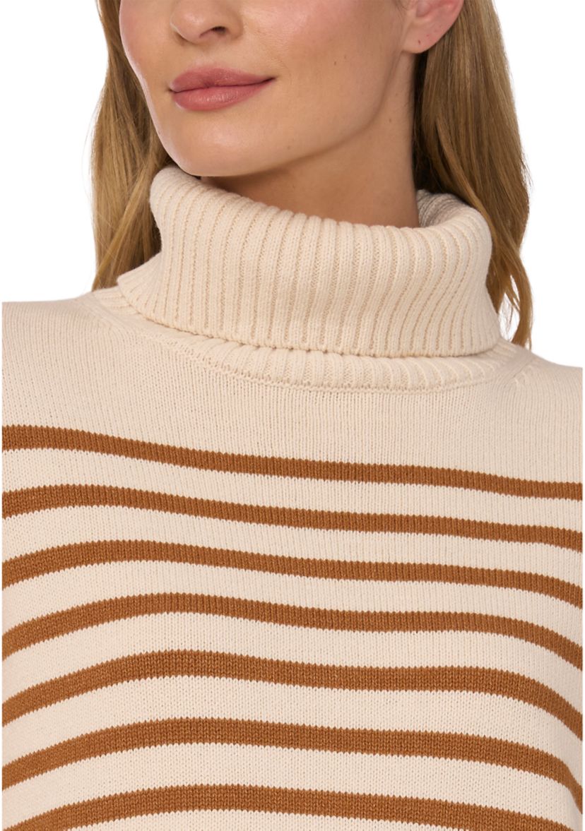 Womens Bell Sleeve Stripe Turtleneck Sweater