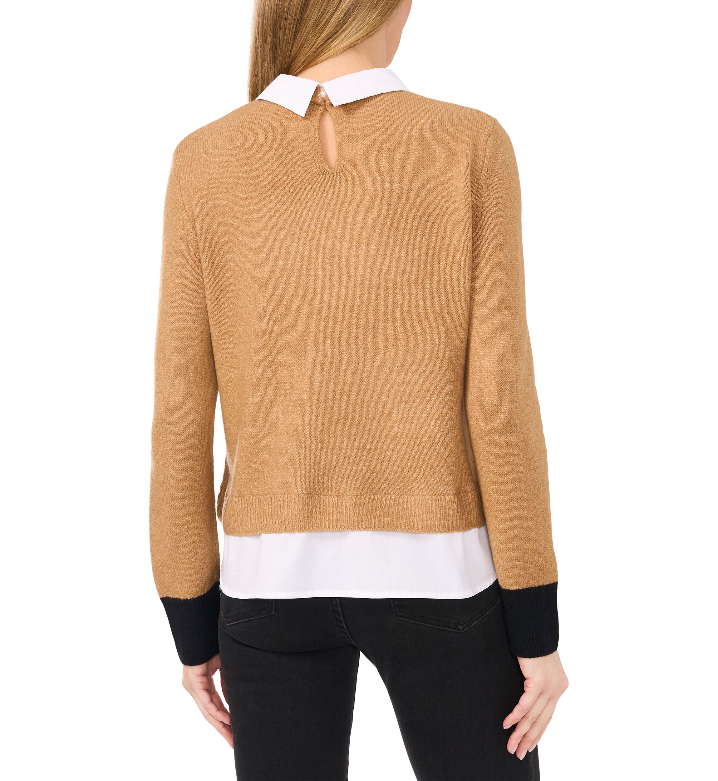 Womens Long Sleeve Tipped 2fer Sweater