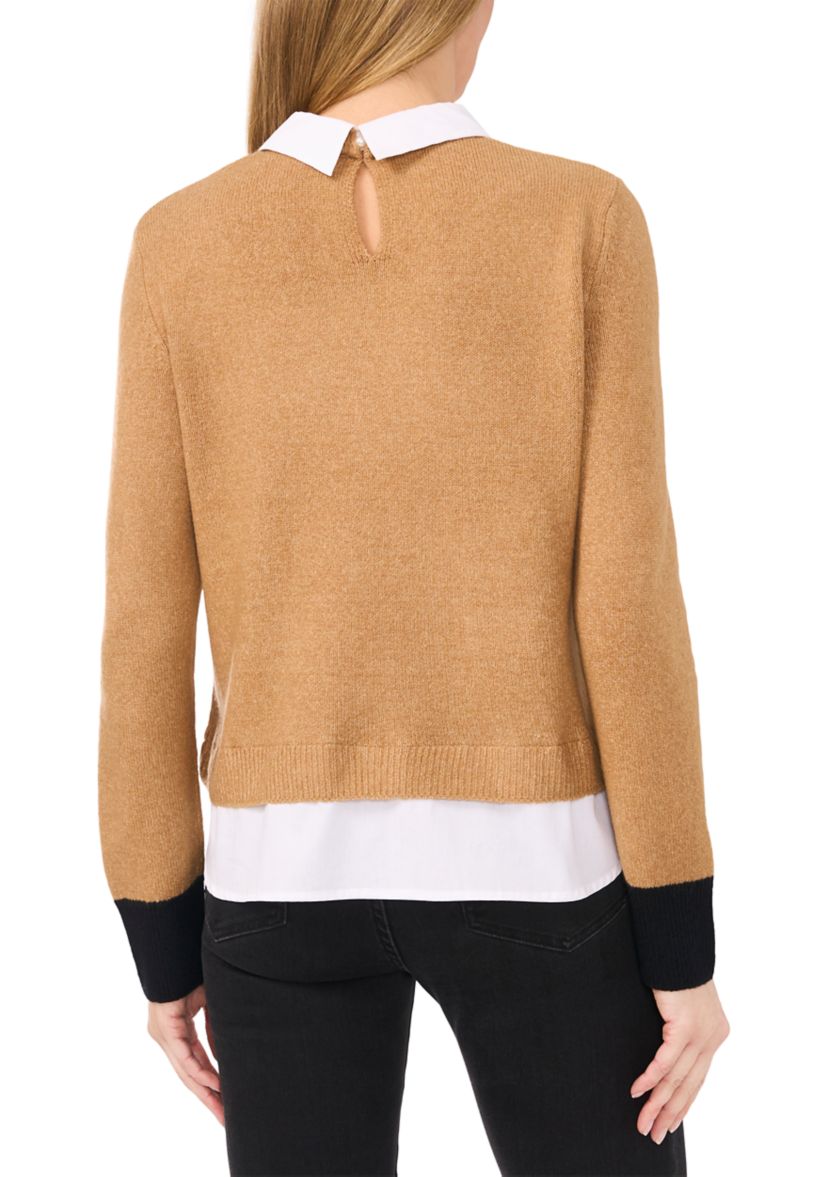 Womens Long Sleeve Tipped 2fer Sweater