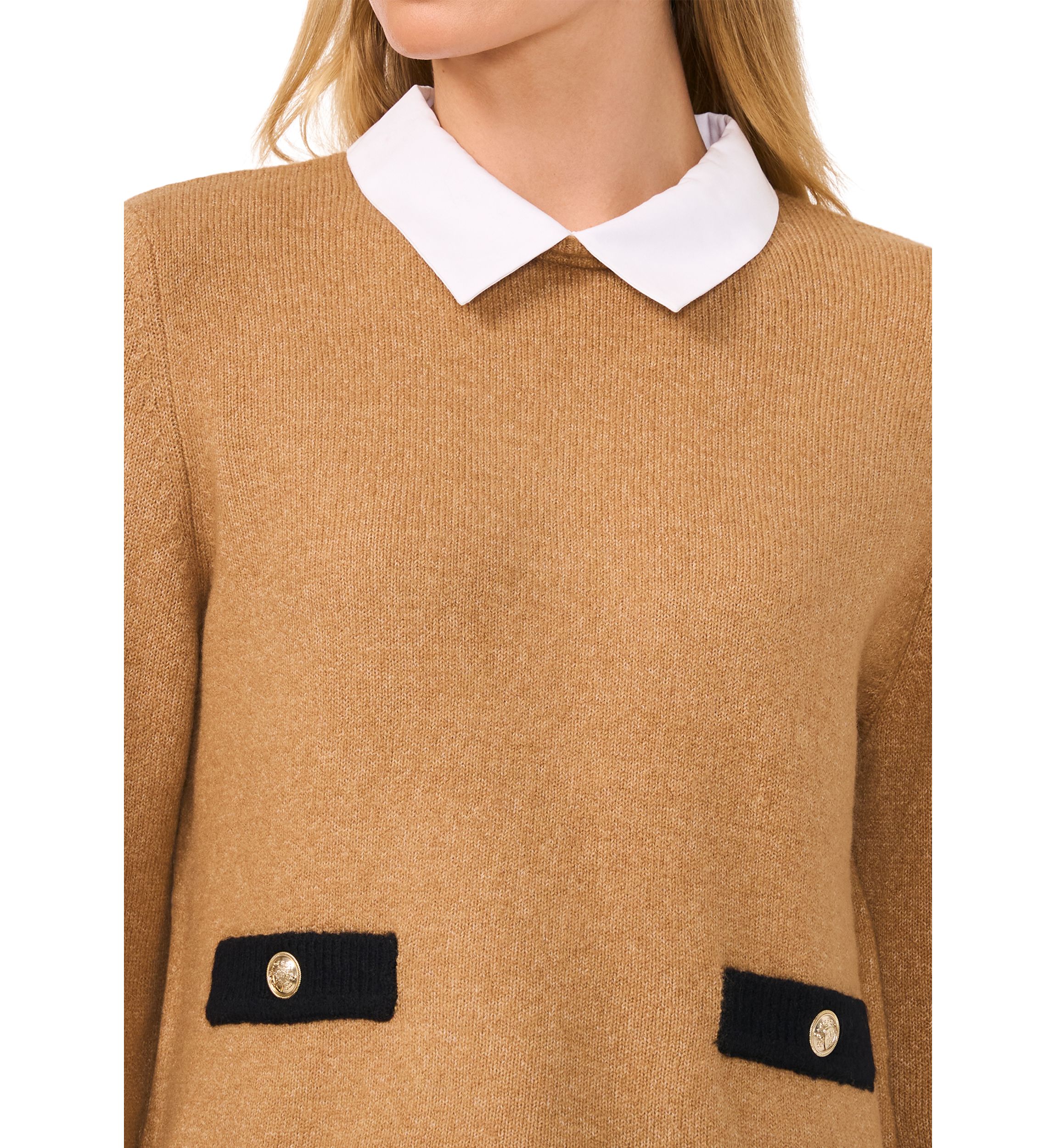 Womens Long Sleeve Tipped 2fer Sweater