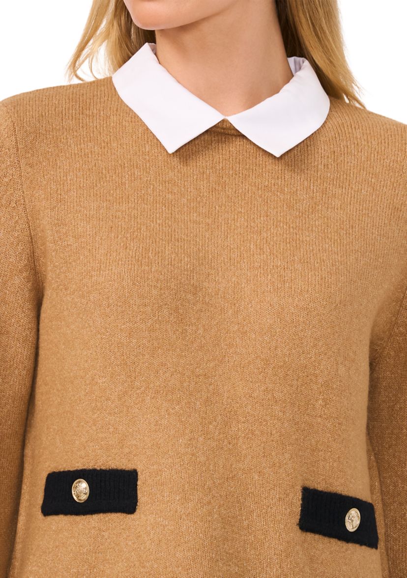 Womens Long Sleeve Tipped 2fer Sweater