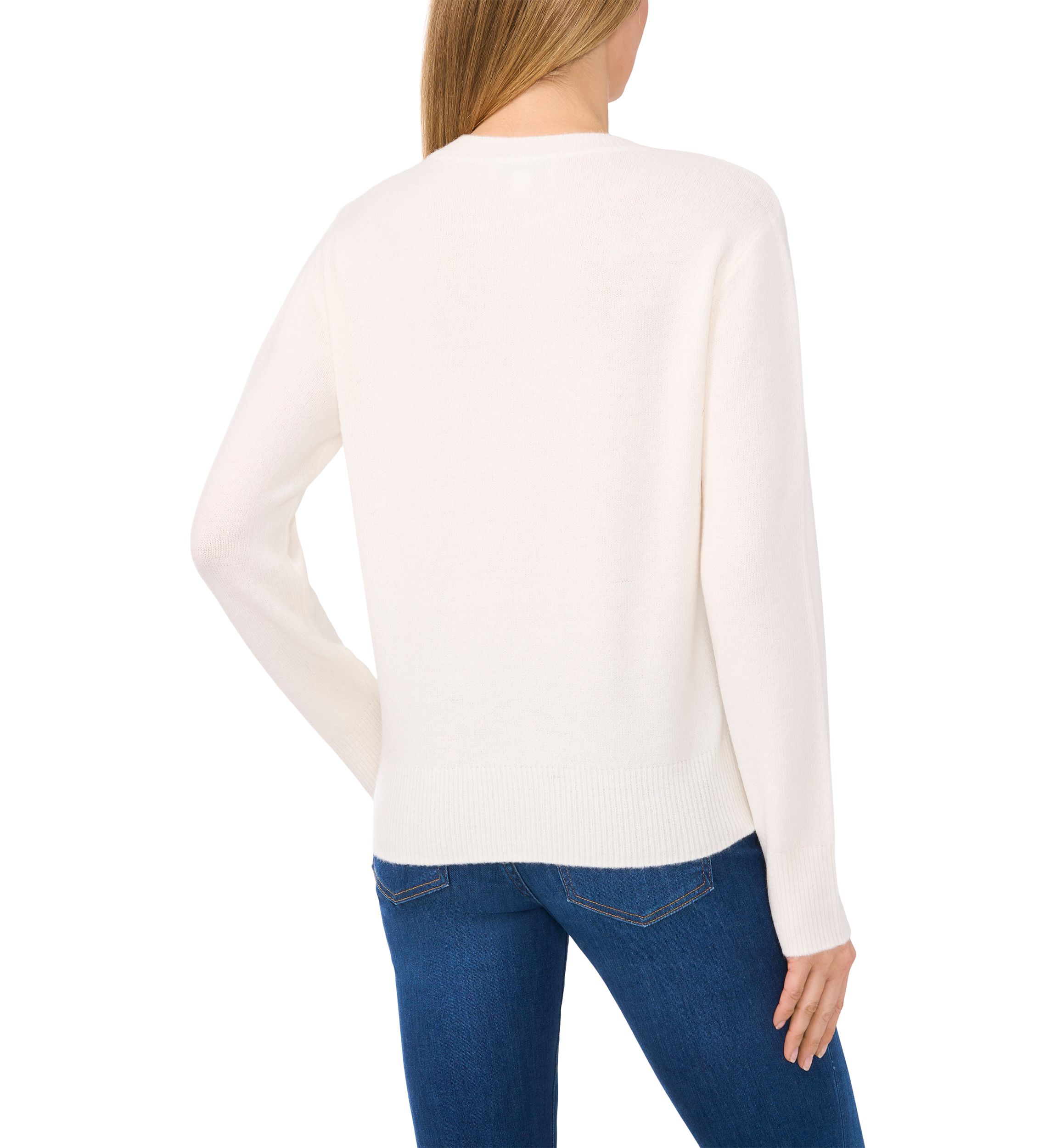 Womens Bow Appliqué Crew Neck Sweater