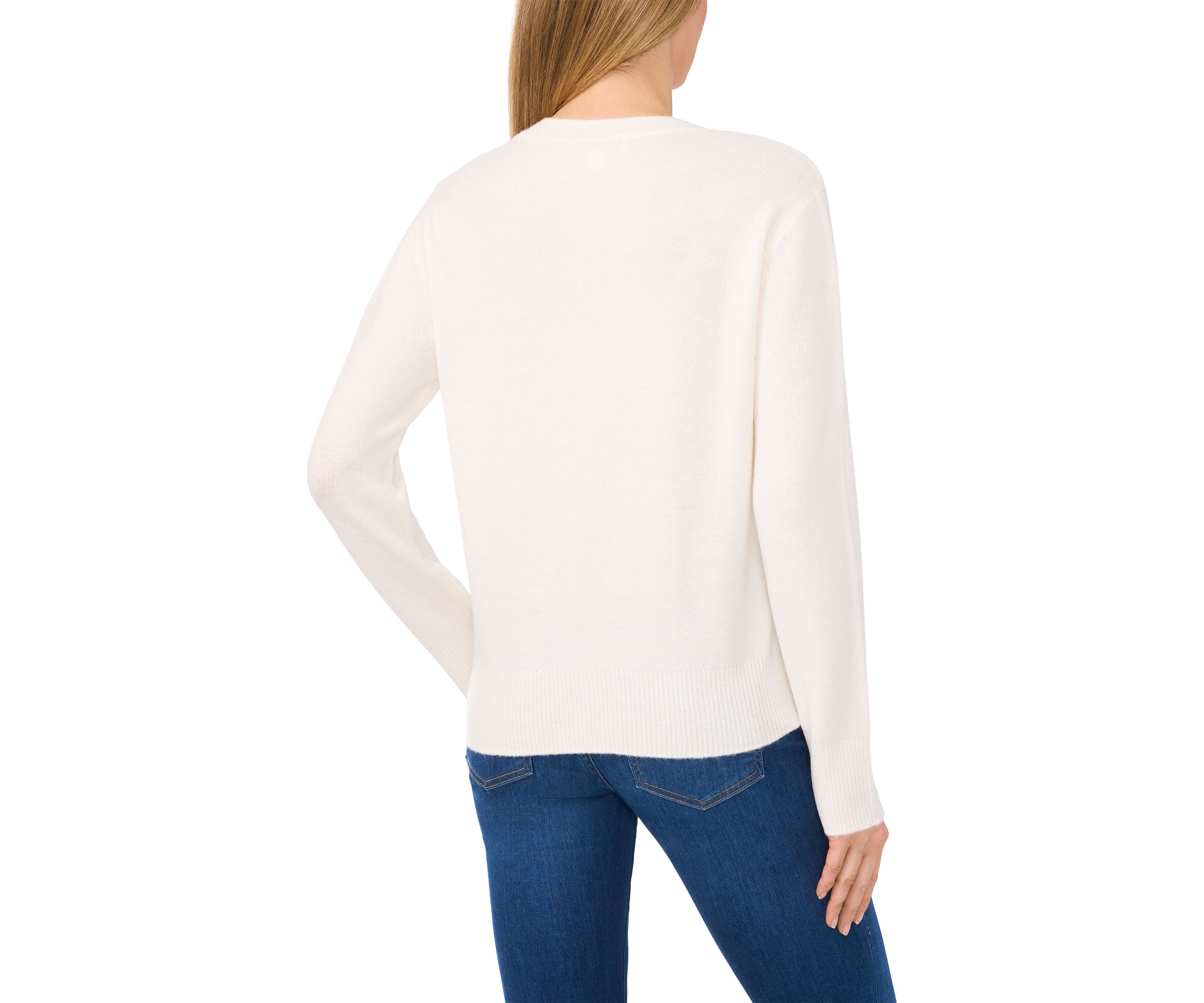 Womens Bow Appliqué Crew Neck Sweater