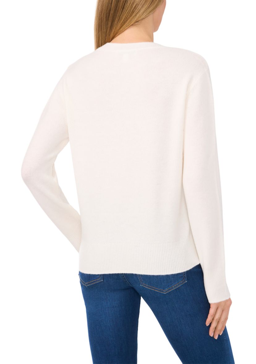 Womens Bow Appliqué Crew Neck Sweater