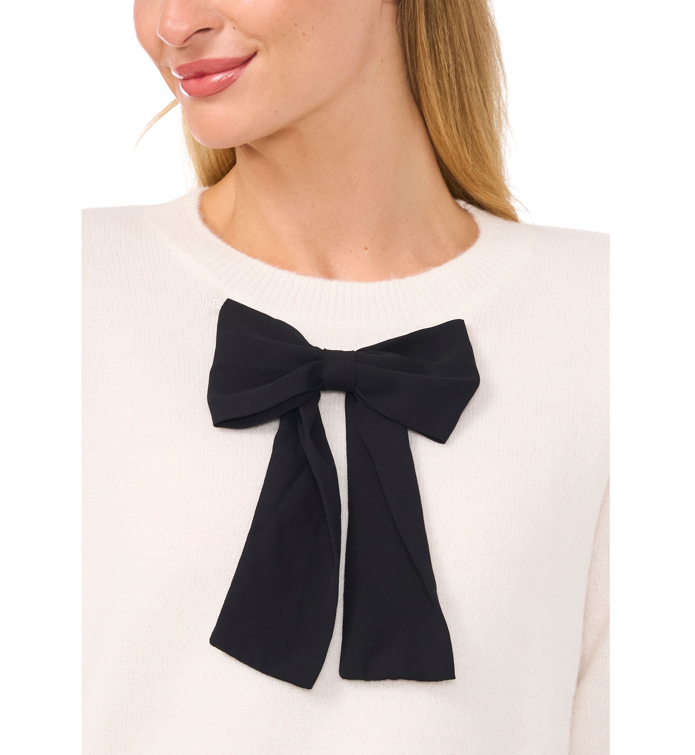 Womens Bow Appliqué Crew Neck Sweater