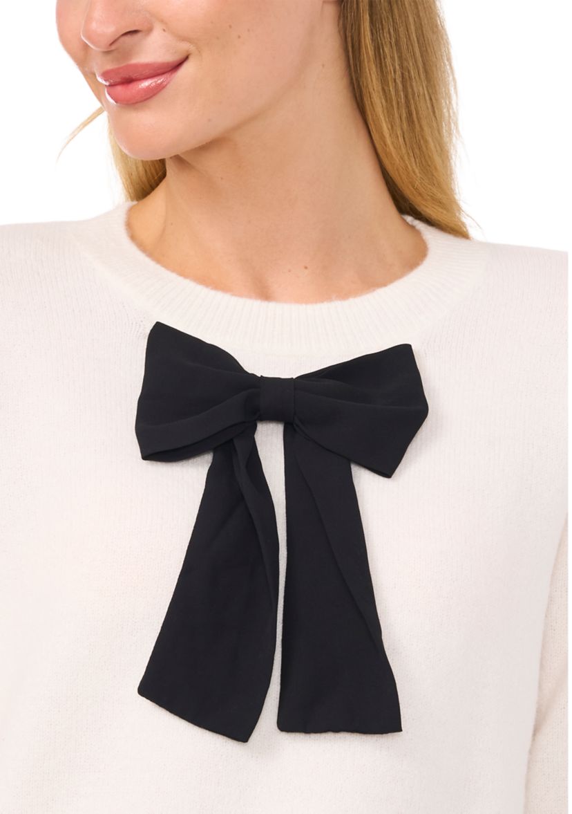 Womens Bow Appliqué Crew Neck Sweater
